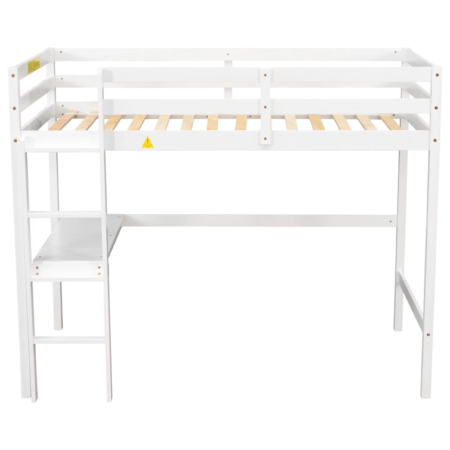 Syngar Twin Loft Bed Frame with Desk, Solid Pine Wood Twin Loft Bunk Bed Frame with Ladder for Boys Girls Teens Adults, No Box Spring Needed, Easy Assembly, White