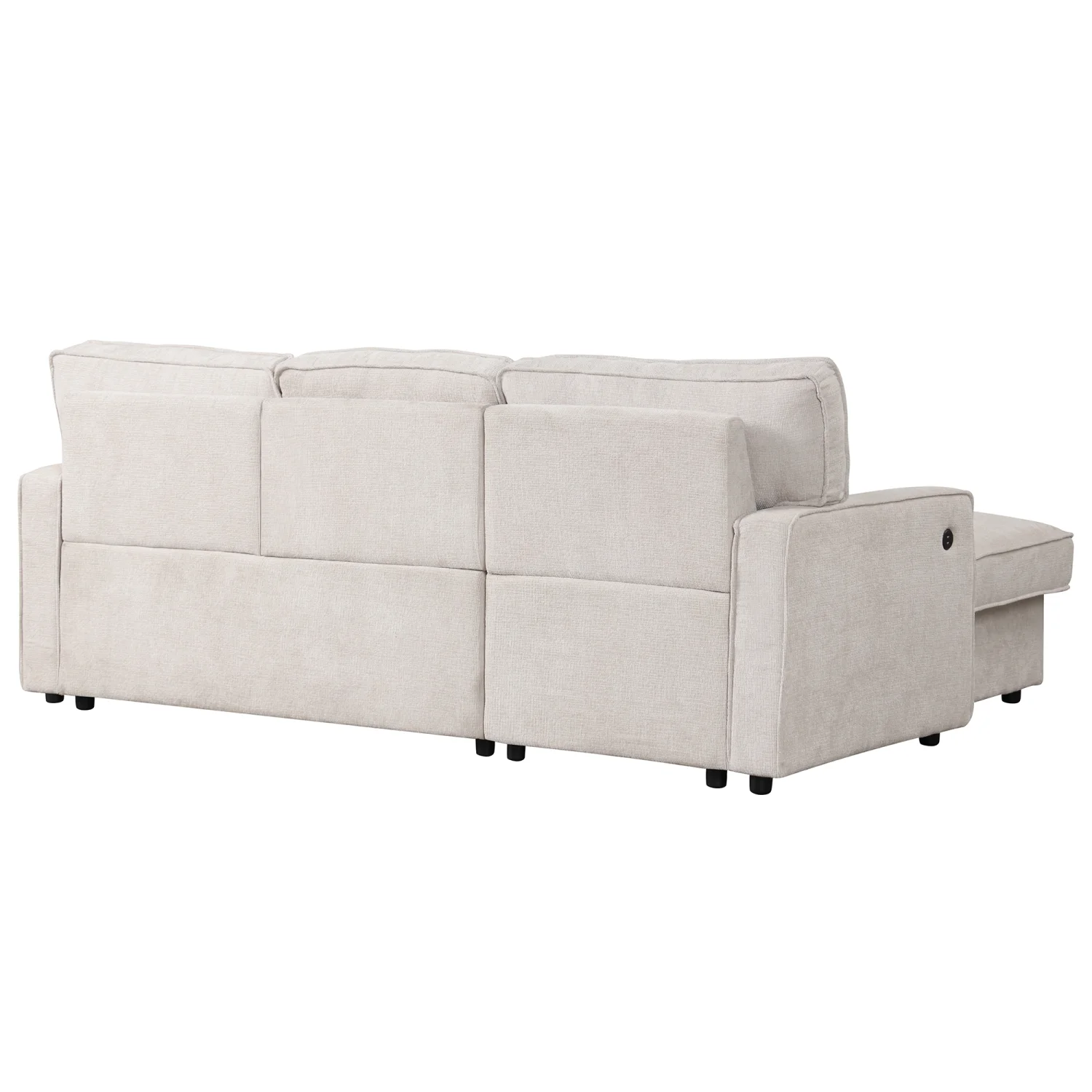 Churanty Pull Out Sofa Bed Sectional 3 Seater Sleeper Sofa Bed with with Storage chaise USB Port and 2 Cup Holders for Living Room Apartment,Beige