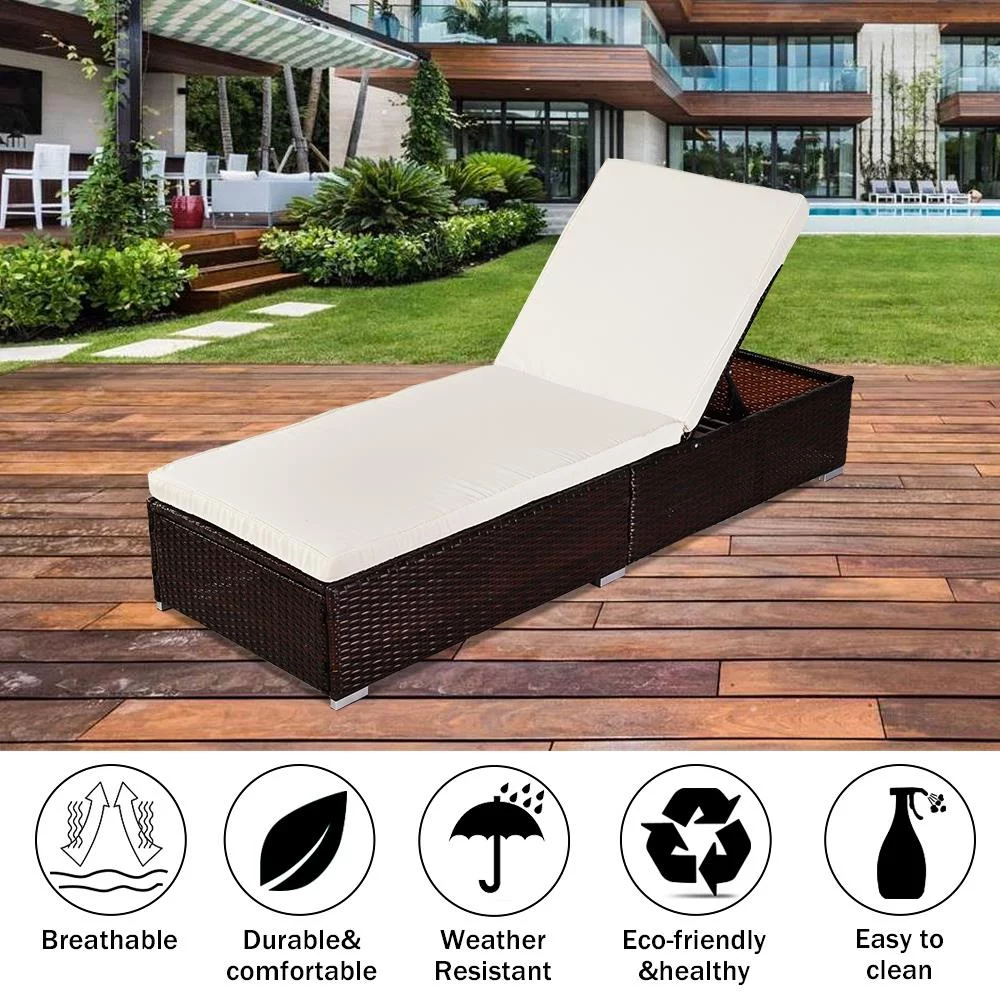UbesGoo Outdoor Leisure Rattan Furniture Pool Bed / Chaise Chair, Patio Furniture Pool Lounger with Adjustable Backrest, Brown