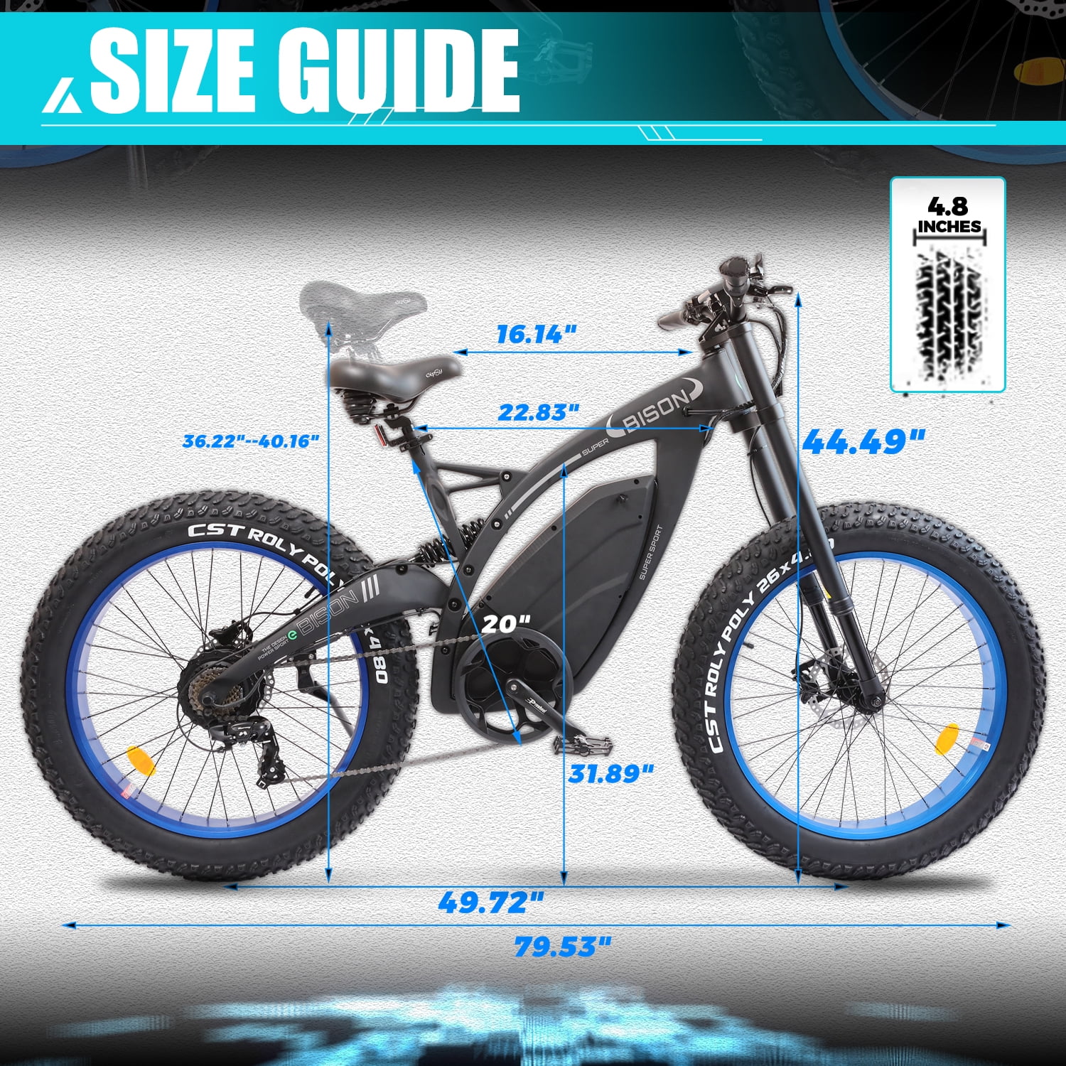 Ecotric 750 W Electric MTB Bike 18 Ah 48 V Battery 26 x 4.8 In. Fat Tire Full Suspension Fork Aluminum Frame Men's Mountain Bike Beach E-Bike Snow Bicycle for Adults A-E516646