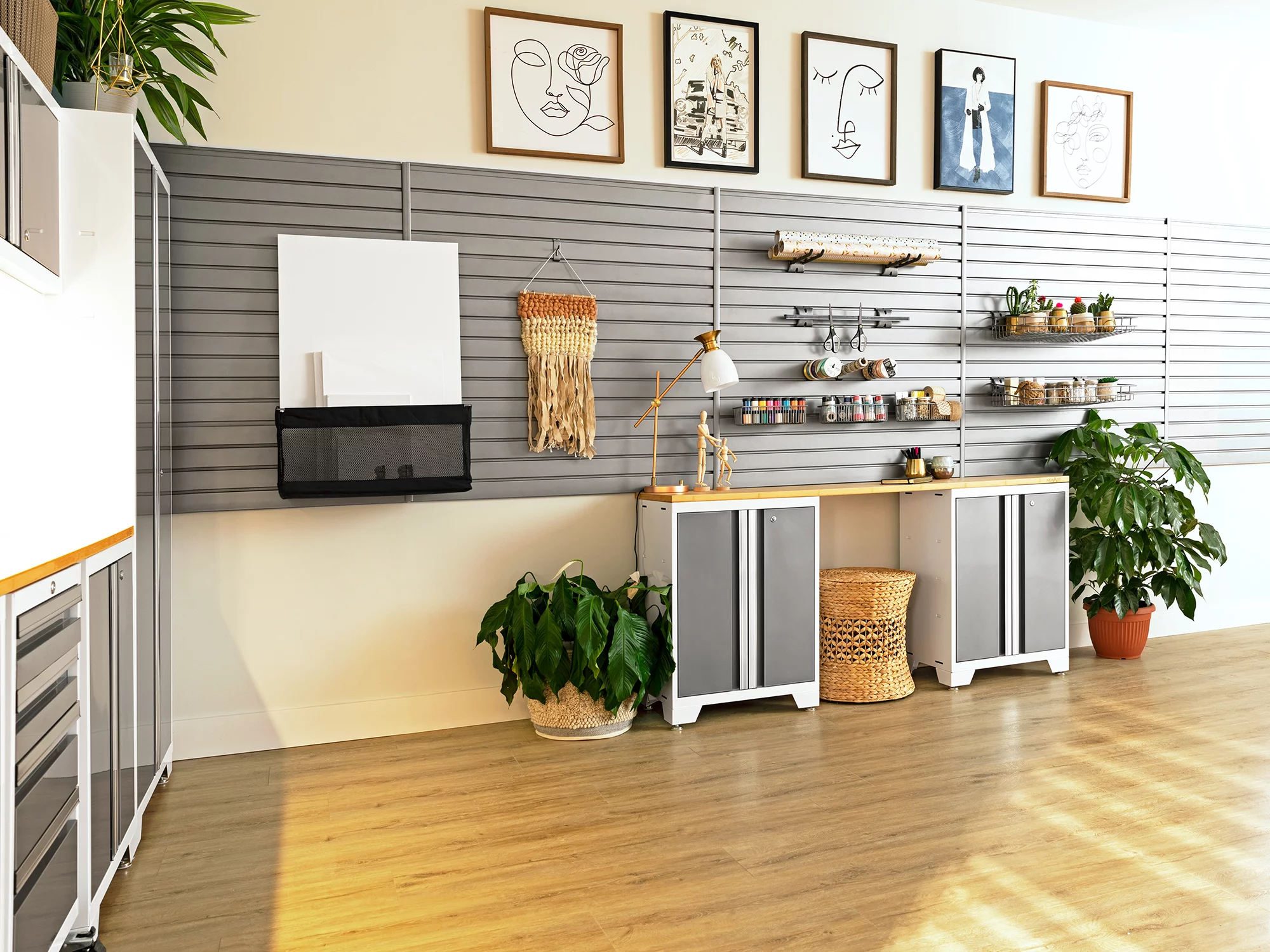 NewAge Products Bold Series Platinum 8 Piece Cabinet Set, Heavy Duty 24-Gauge Steel Garage Storage System, LED Lights Included