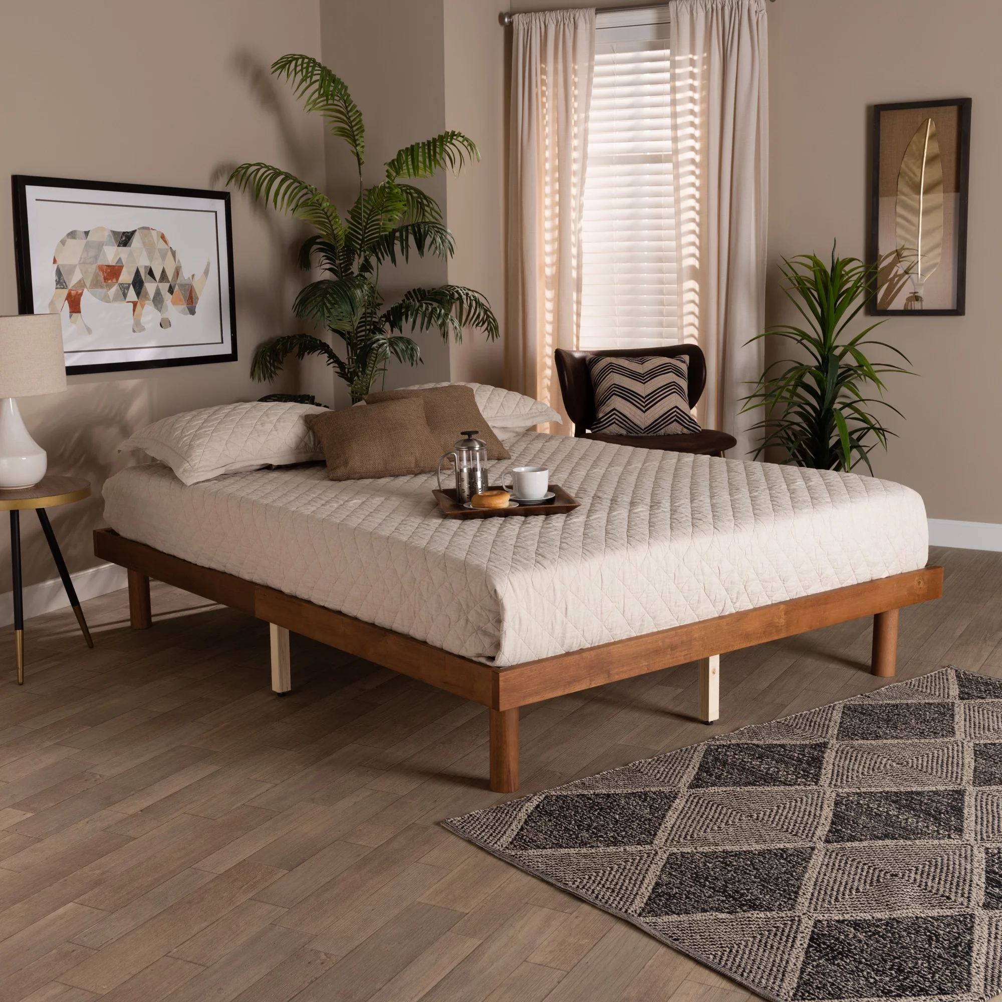 Baxton Studio Winston Mid-Century Modern Walnut Brown Finished Wood Full Size Platform Bed frame