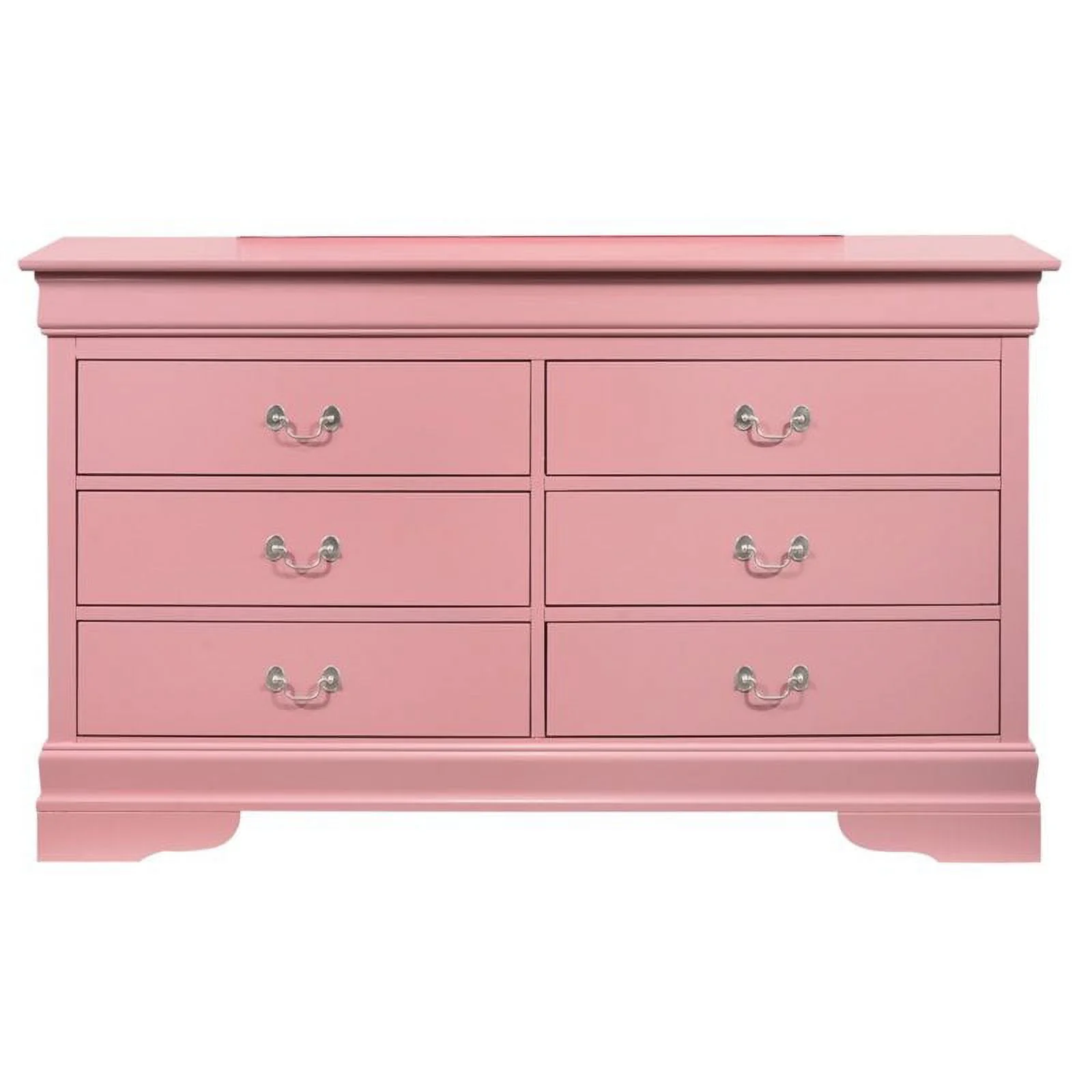 Maklaine Traditional Engineered Wood 6 Drawer Dresser in Pink