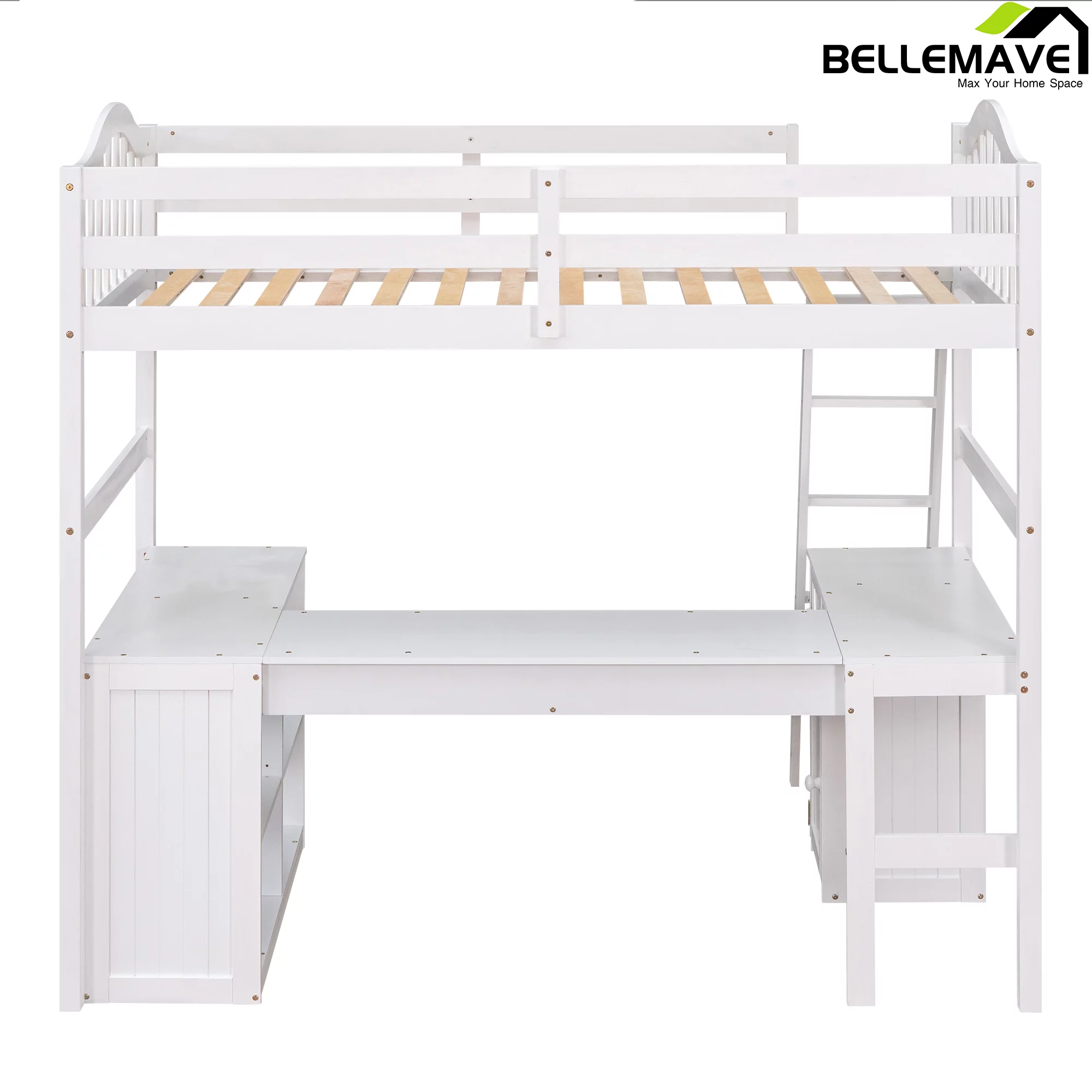 Bellemave Twin Size High Loft Bed with Desk and Drawers for Kids,Wooden Loft Bed Frame with Bookcase Shelves and Storage Cabinet for Kids,Teens,Adults,White