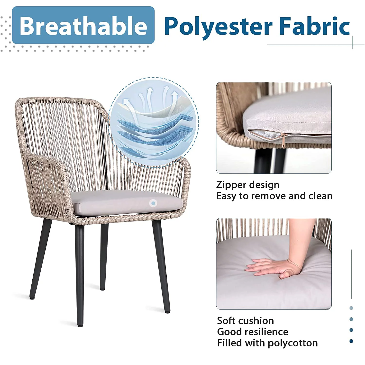 JOIVI Patio Wicker Chairs, 2 Pieces Outdoor Dining Chairs, All Weather Rattan Armchairs with Cushions, Indoor/Outdoor for Outside Lawn, Garden, Backyard, Tan