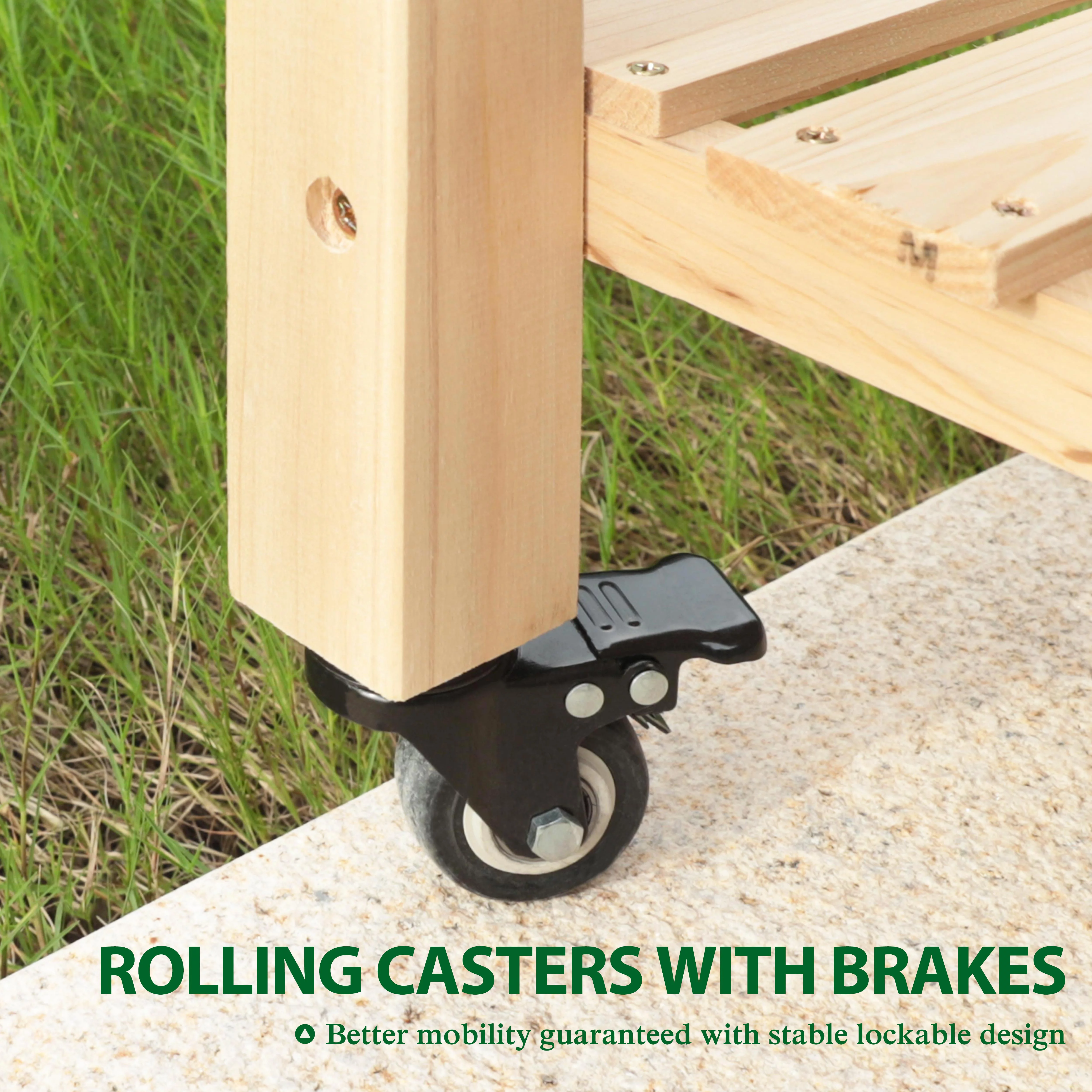 VEIKOUS Raised Garden Bed, 47''L x 22''W x 33''H Elevated Wood Planter W/ Wheels and Storage Shelf for Herbs and Vegetables