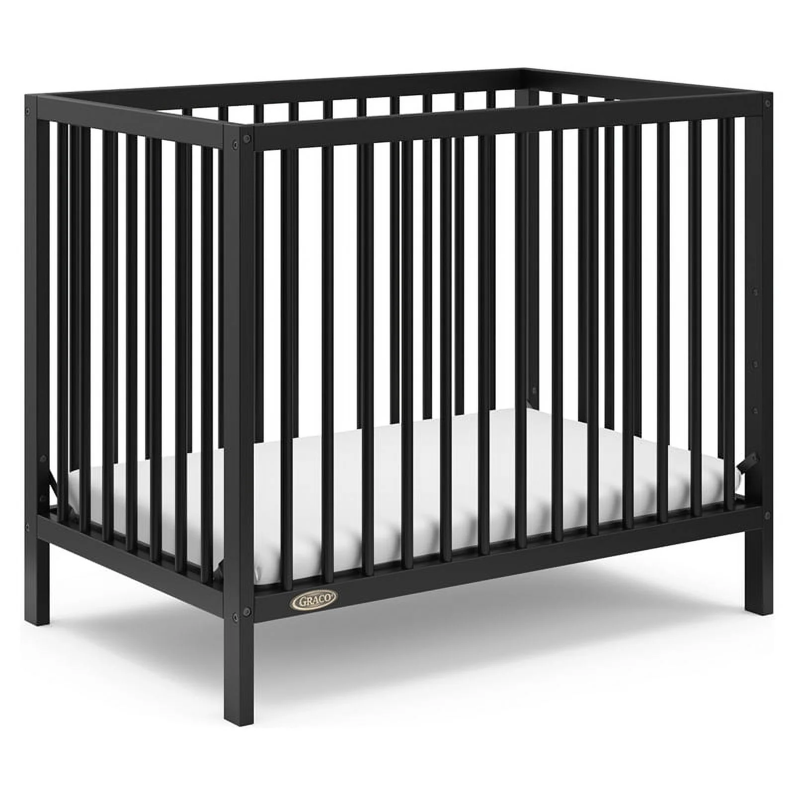 Graco Teddi 4-in-1 Convertible Mini Baby Crib with Mattress, Black