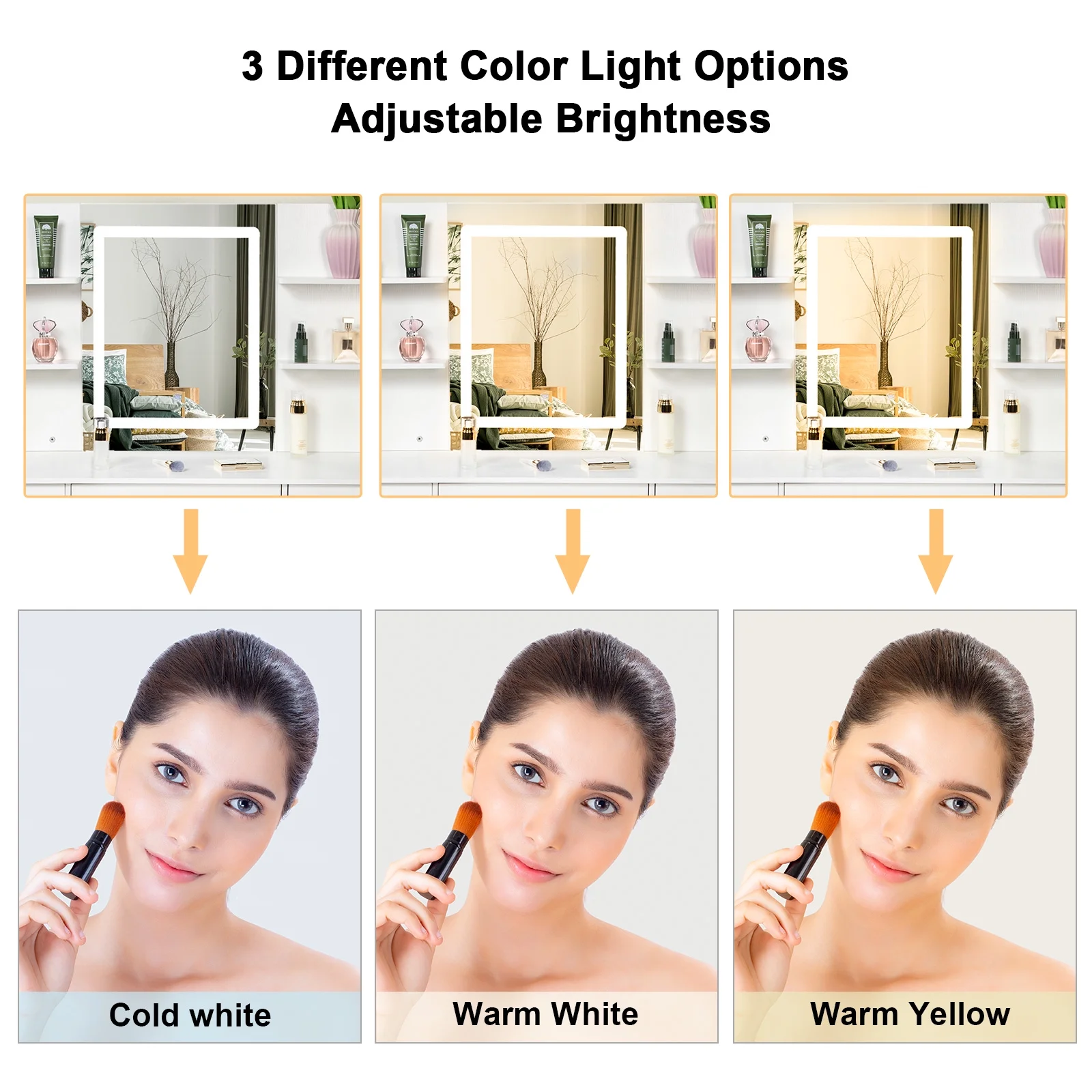 JBLCC Makeup Vanity with Mirror & LED Light, Modern Vanity Desk with 5 Drawers, Makeup Table w/ Stool, White