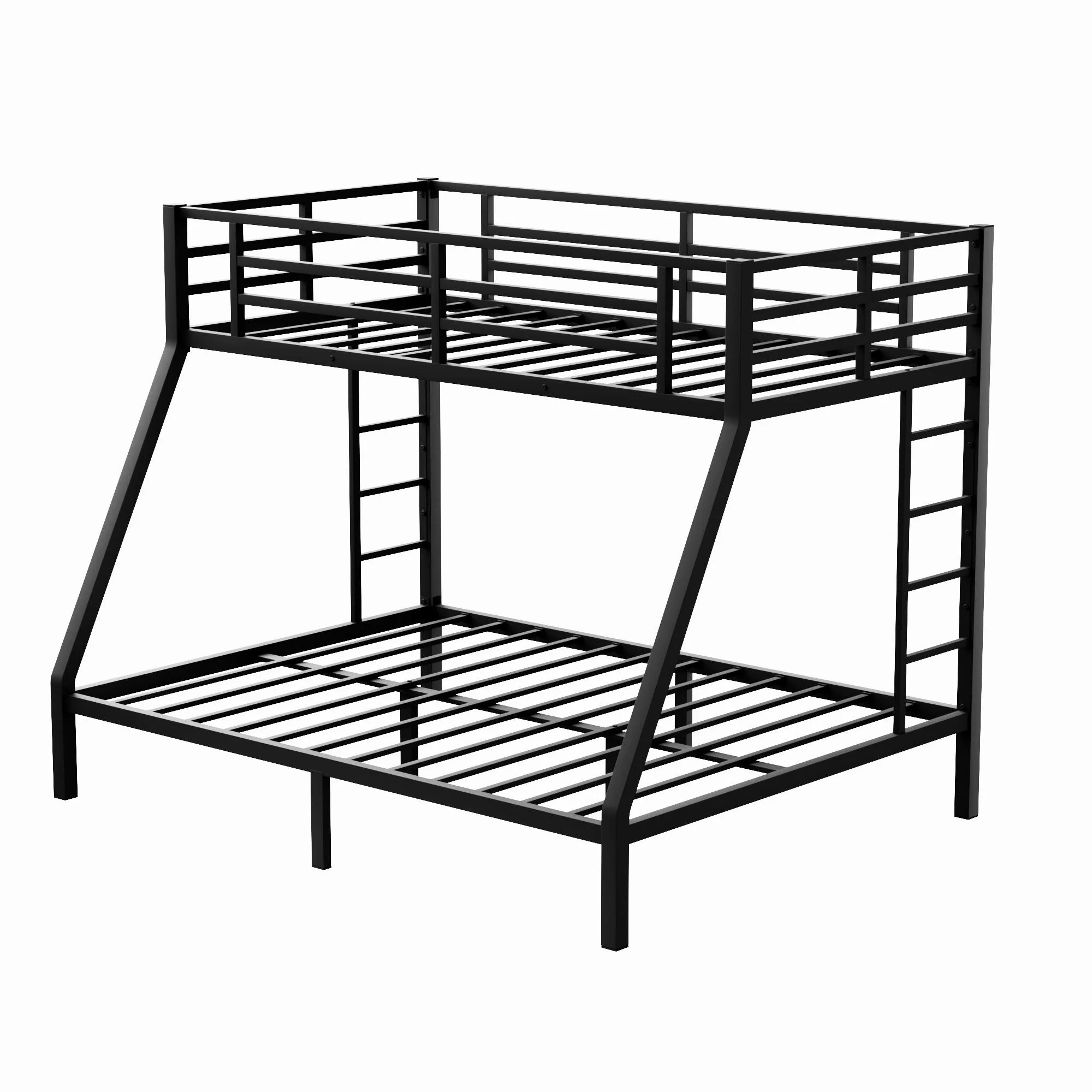 Bellemave Metal Bunk Beds Twin XL over Queen Bunk Bed for Adults, Teens, Kids Heavy Duty Bunk Bed Frame with 2 Ladder and Full-Length Guardrails, No Box Spring Needed, Black