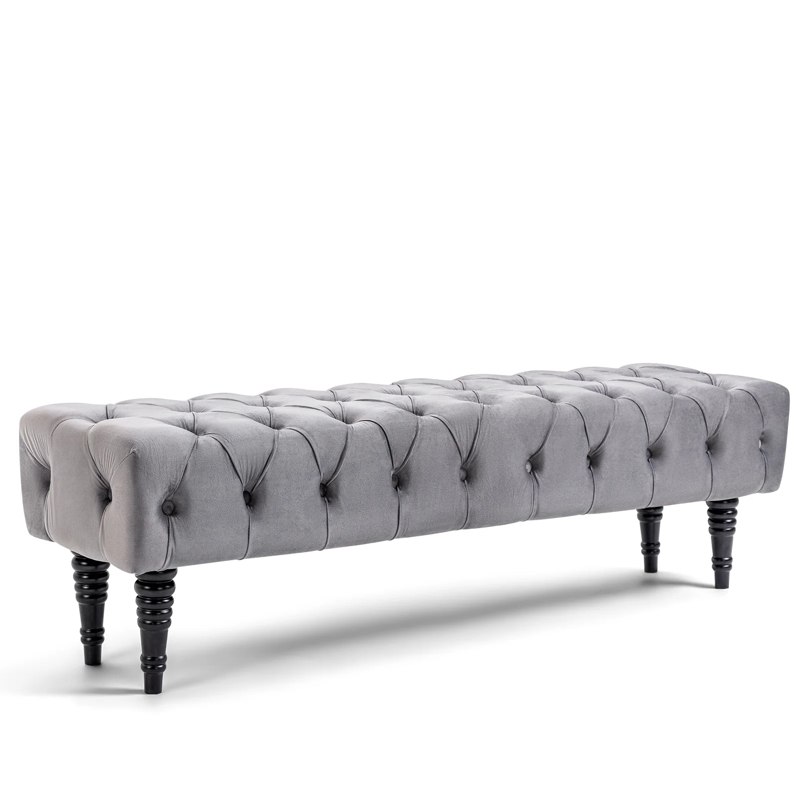 AVAWING Upholstered Tufted Ottoman Bench, Rectangular Accent Bench, Corduroy Padded Benches for Entryway, Dining Room, Living Room, Bedroom, Gray