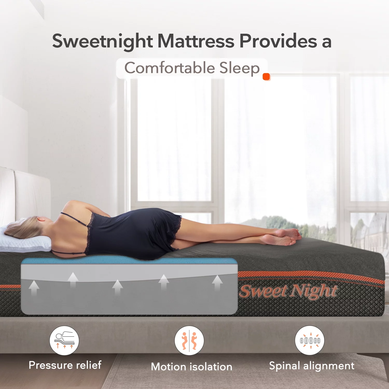 Sweetnight Dreamy 12 inch Adult Gel Memory Foam Mattress in a Box Queen Size