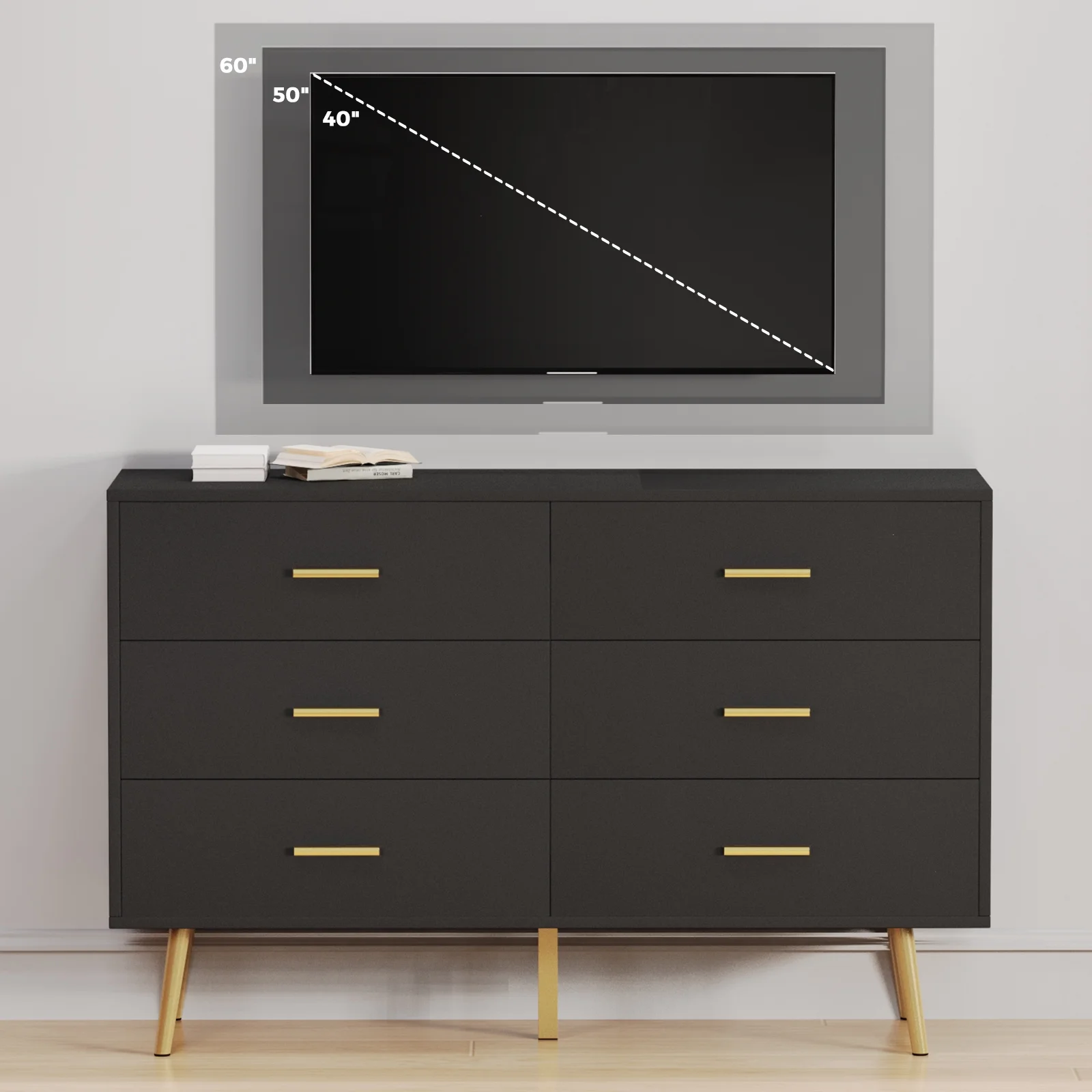 REHOOPEX Black Dresser for Bedroom, Wood Dressers & Colthes Chests of 6 Drawers for Home