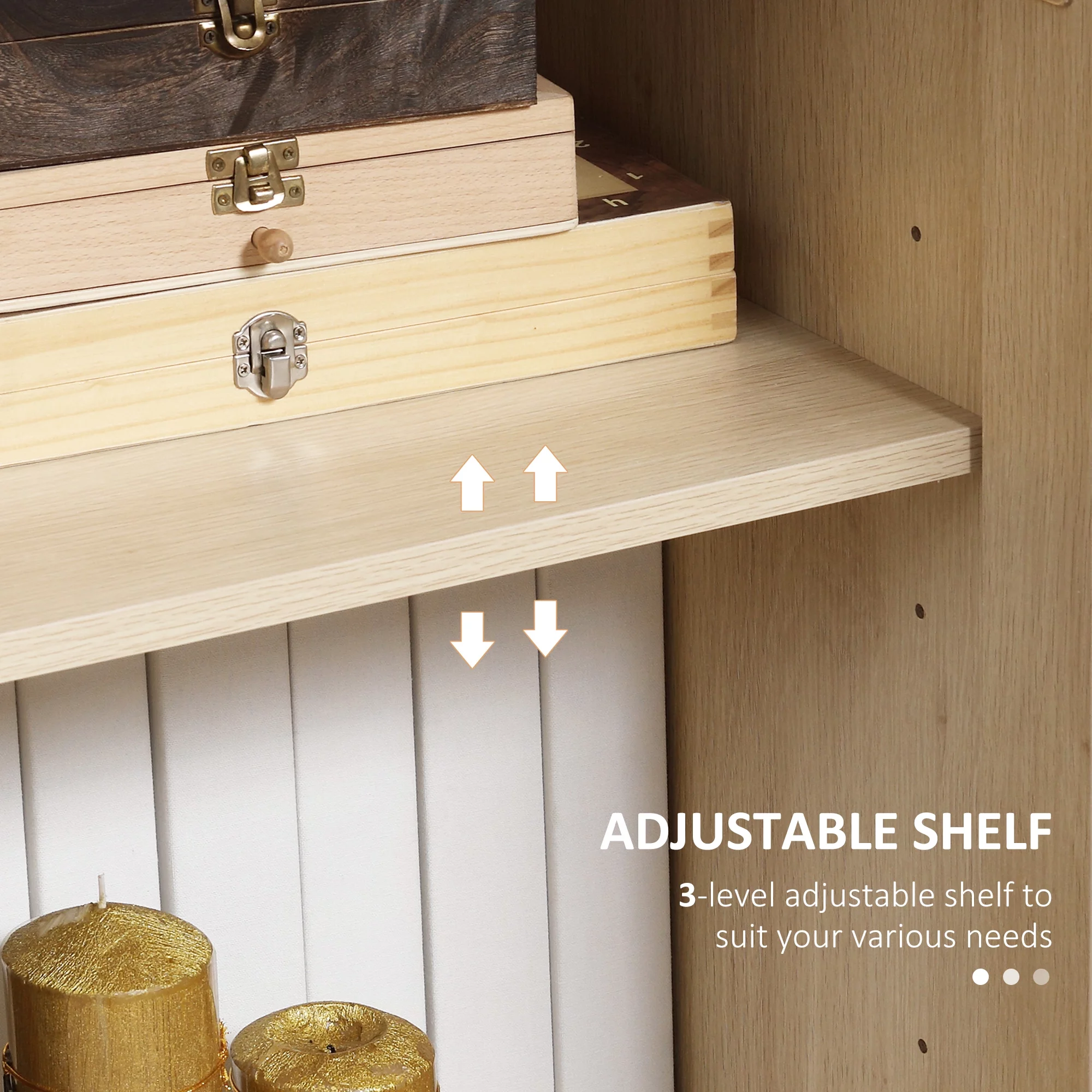 HOMCOM Kitchen Storage Cabinet with Rattan Doors and Adjustable Shelves