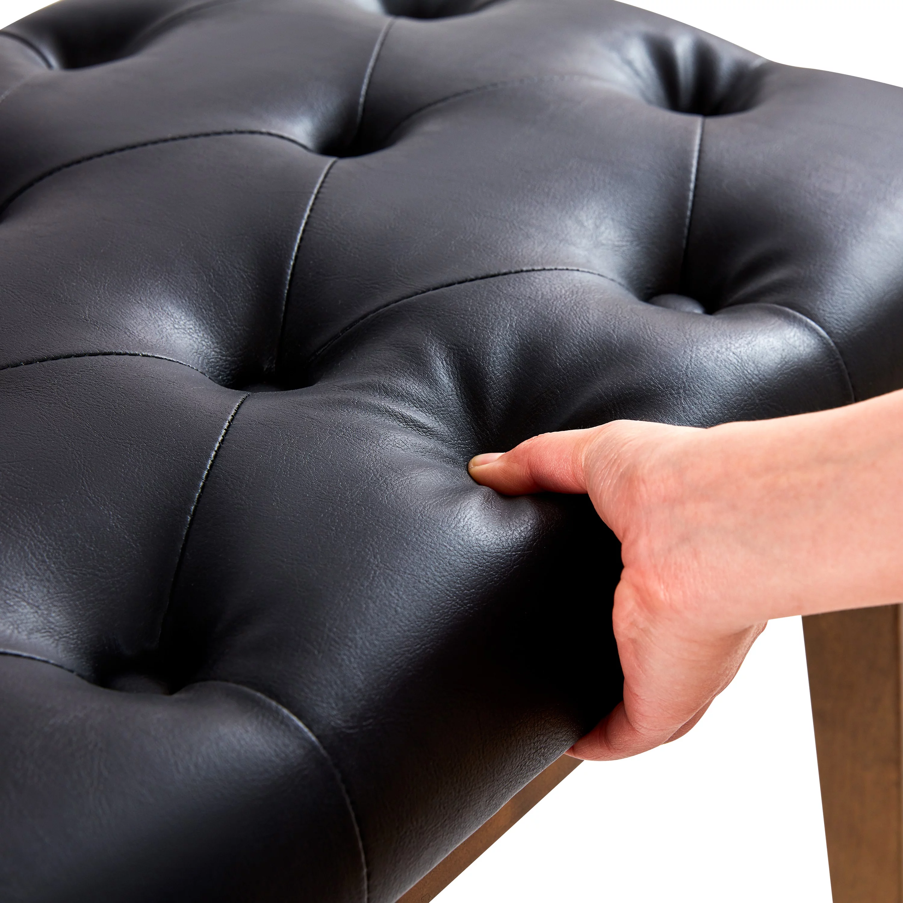 HUIMO Bedroom Bench End of Bed, Upholstered Dining Bench for Kitchen, Button-Tufted Entryway Bench, Fabric Ottoman Bench for Living Room, Black