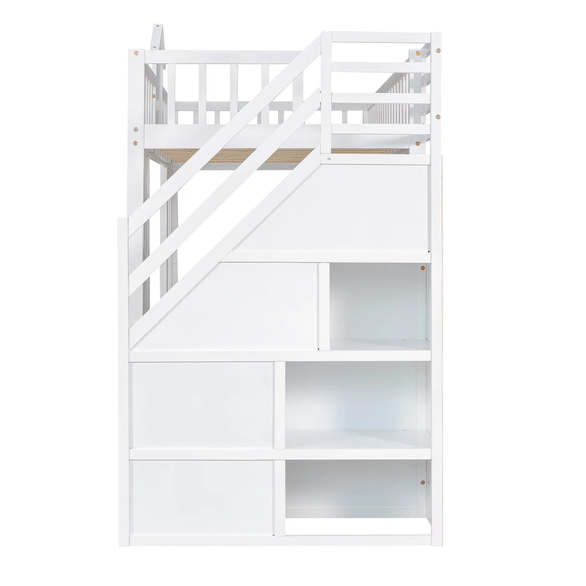 Twin Over Twin Bunk Beds with Stairs, Wood Loft Bed with Desk and Seat Can be Turned Into Bunk Bed, Convertible Dorm Bunk Bed with 2 Storage Drawers for Kids Teens(White+White)