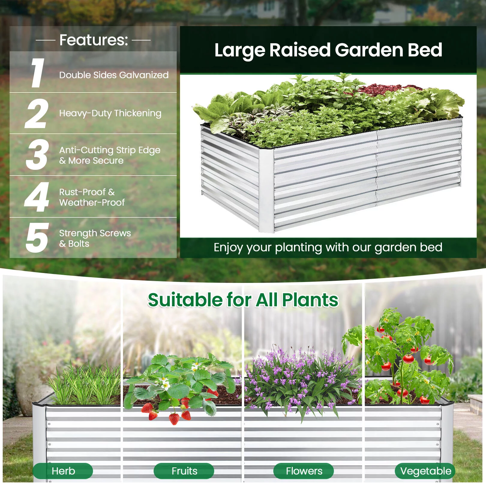 SEJOV 6x3x2ft Galvanized Raised Garden Beds Large Metal Garden Beds Galvanized Steel Planter boxes Outdoor for Vegetables Flowers Herbs