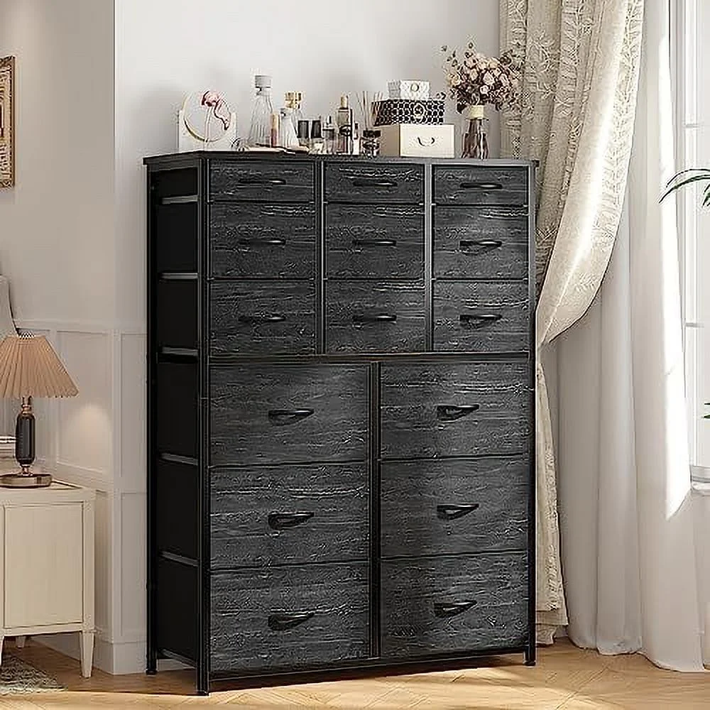 Dresser for Bedroom with 15 Drawers  Tall Dressers for Bedroom with Heavy Duty Wood and Metal  Large Bedroom Dressers & Chest of Drawers for Bedroom  Closets  Living Room  Black Wood