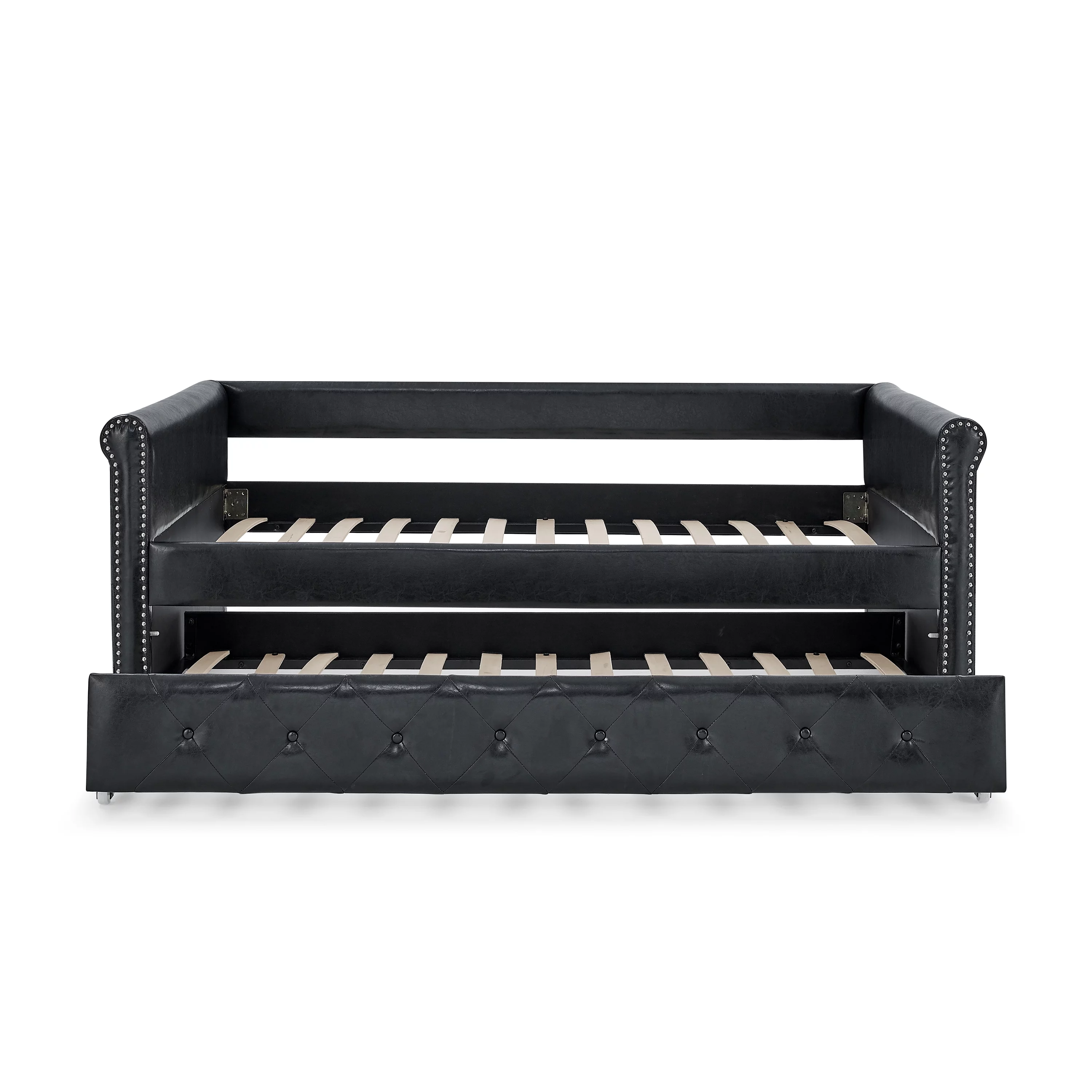 Oaks Aura Daybed with Trundle Upholstered Tufted Sofa Bed, with Button and Copper Nail on Arms