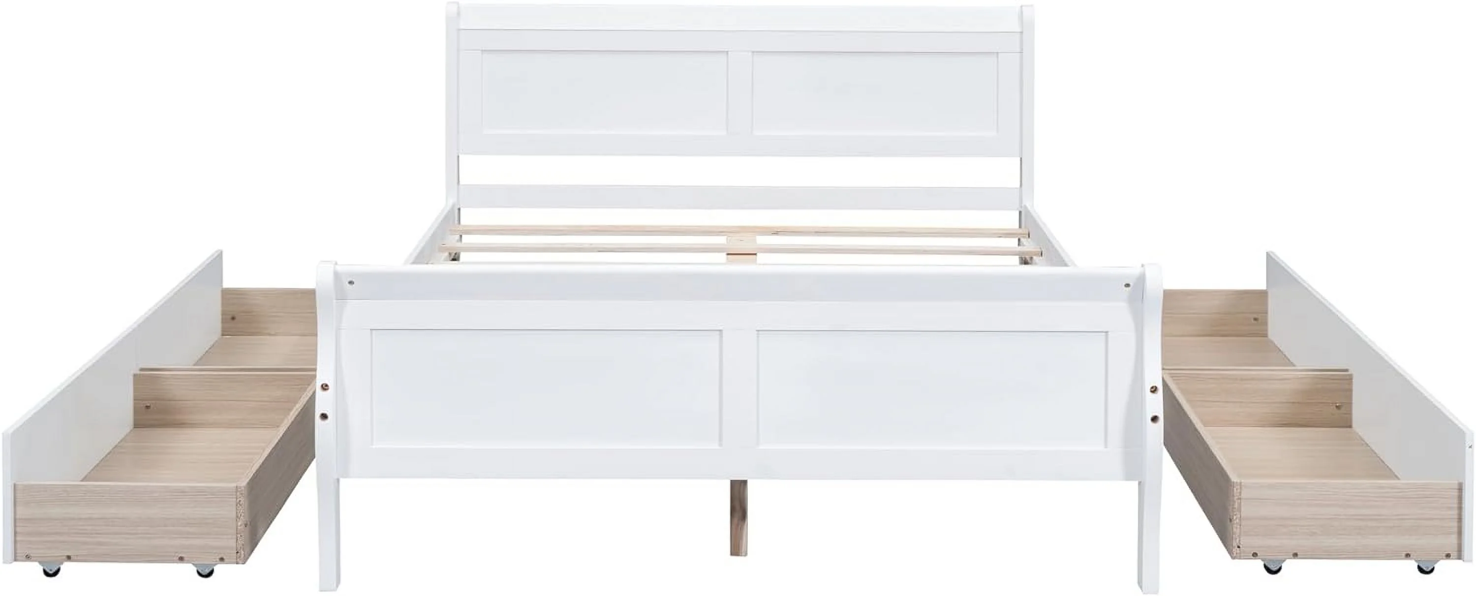 Full Size Platform Bed with 4 Drawers and Streamlined Headboard & Footboard, Solid Wood Bed Frame for Kids Teens Adults