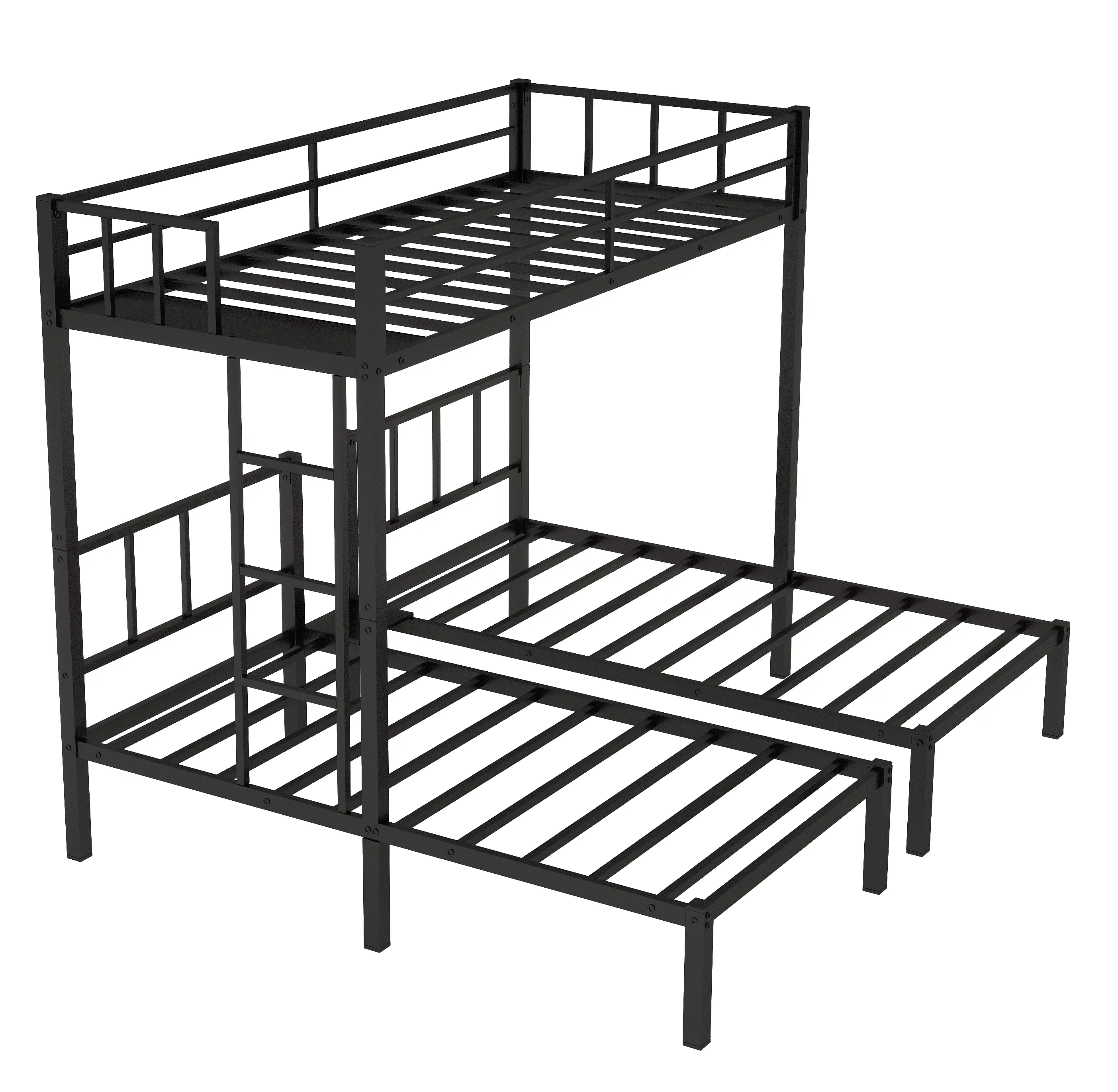 Metal Triple Bunk Bed for 3,Twin over Twin&Twin Size Bunk Bed with Built-in Shelf,Can be divided into 3 Separate Bed,Heavy-Duty Steel Bed Frame for Kids Teens Adults (Black)