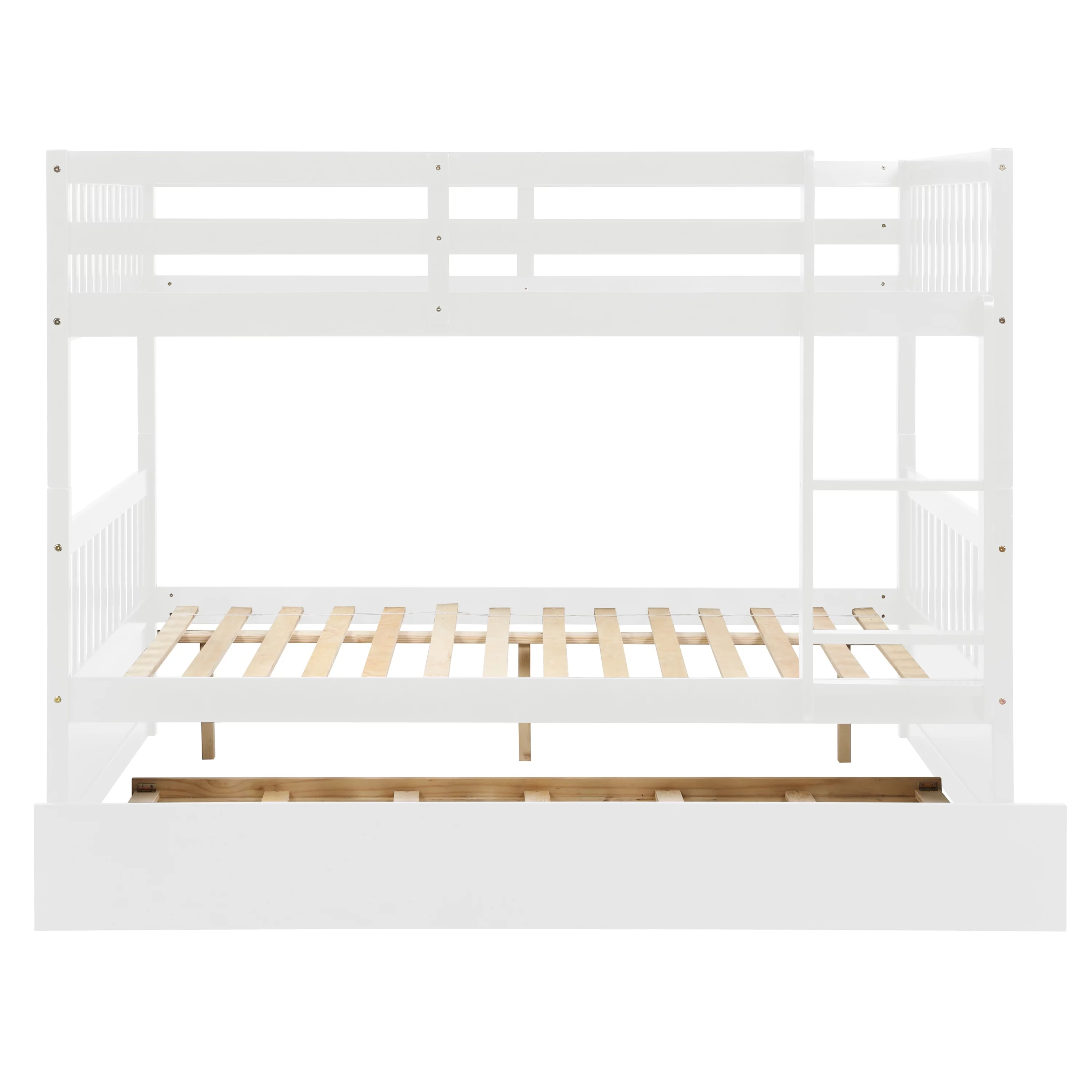 Bellemave Full Over Full Bunk Bed with Trundle,Wooden Trundle Bed Frame with Ladder,Convertible to 2 Platform Beds for Kids Teens Adults(White)