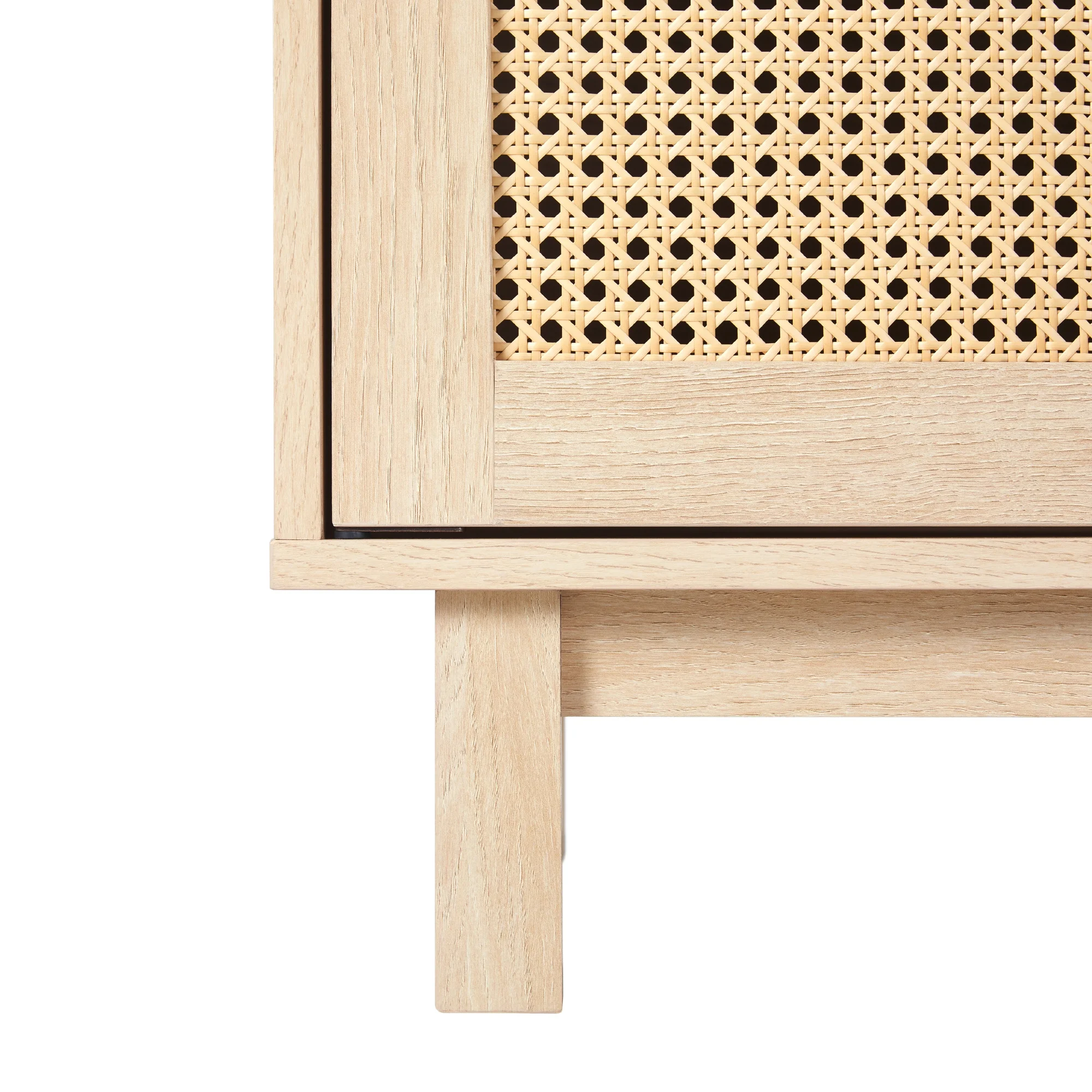 Walker Edison Boho 2-Door Rattan TV Stand for TVs up to 80”, Coastal Oak