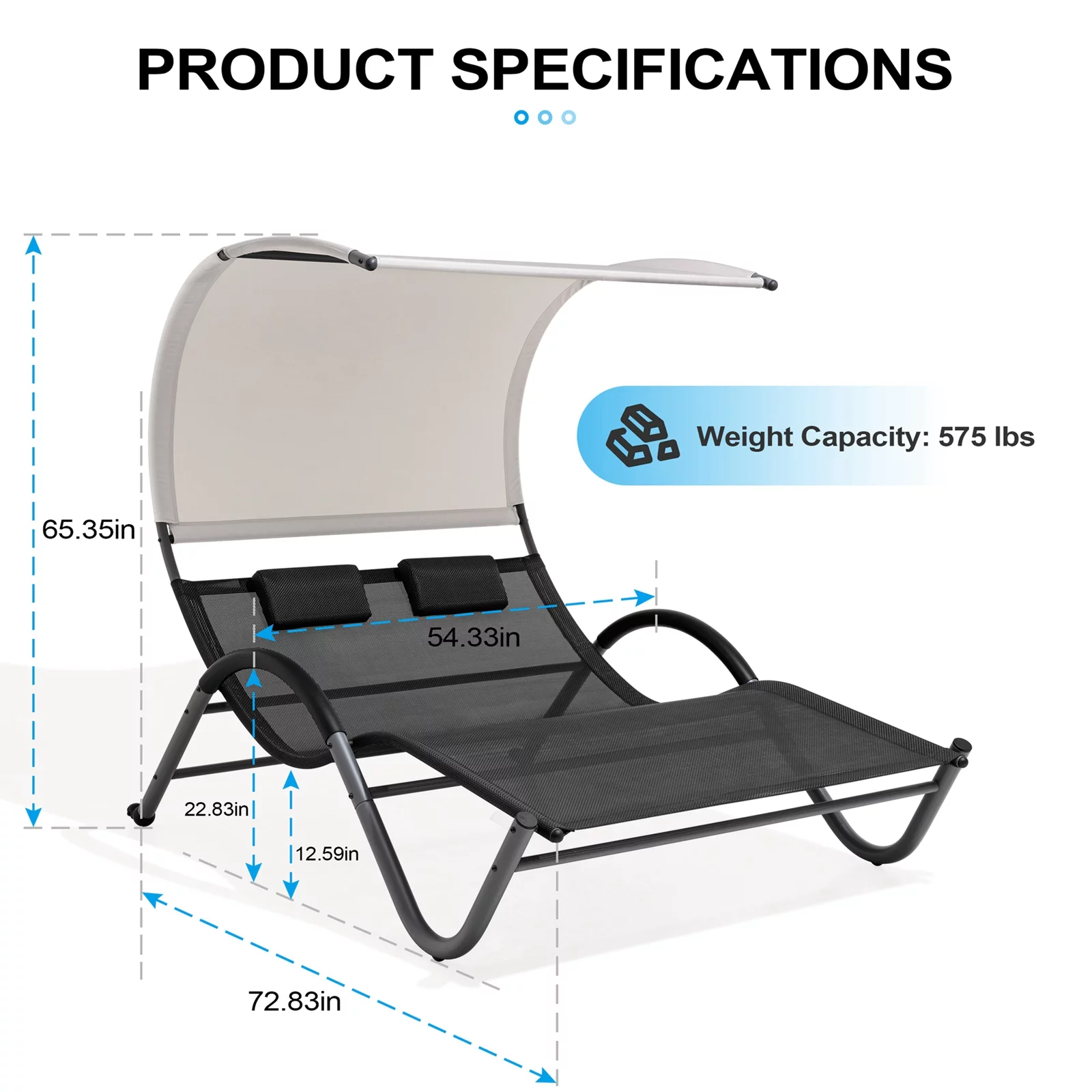 Crestlive Products Patio Steel Outdoor Double Chaise Lounger, Gray