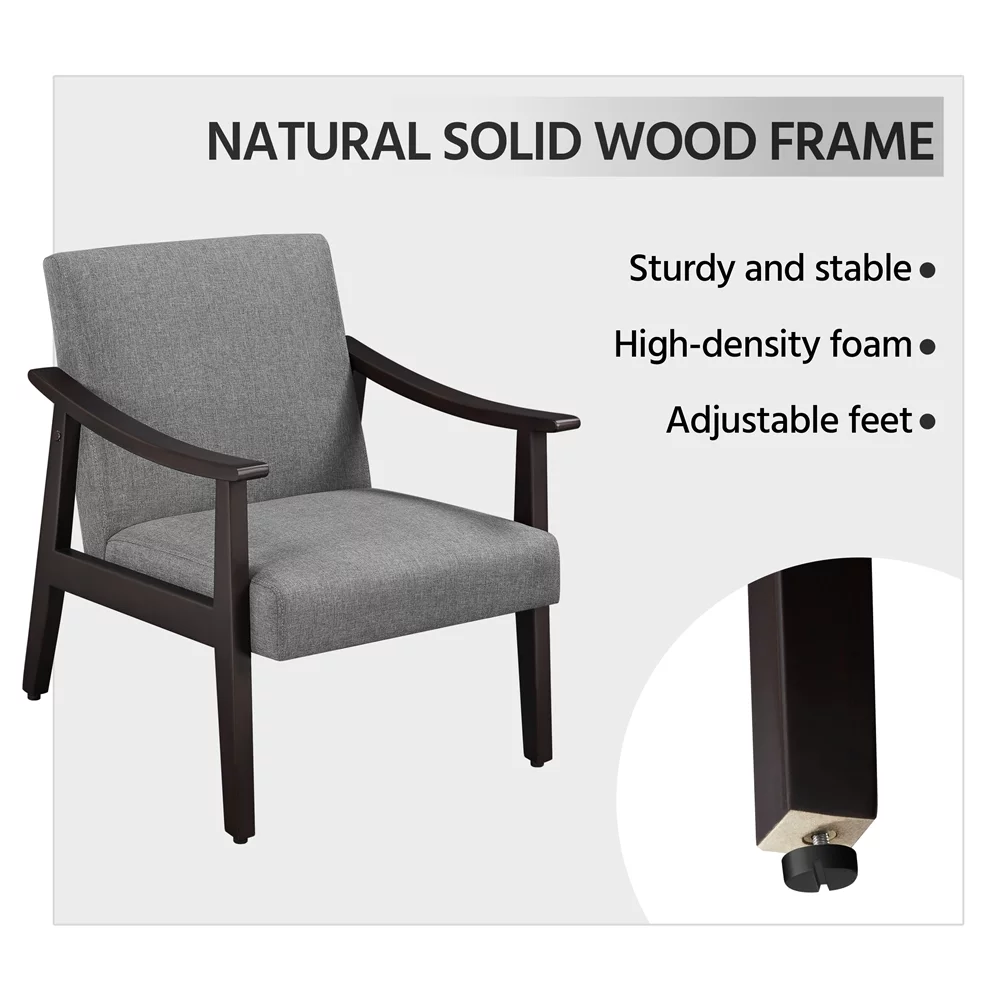 Alden Design Mid-Century Modern Accent Chair with Wooden Frame, Dark Gray Fabric