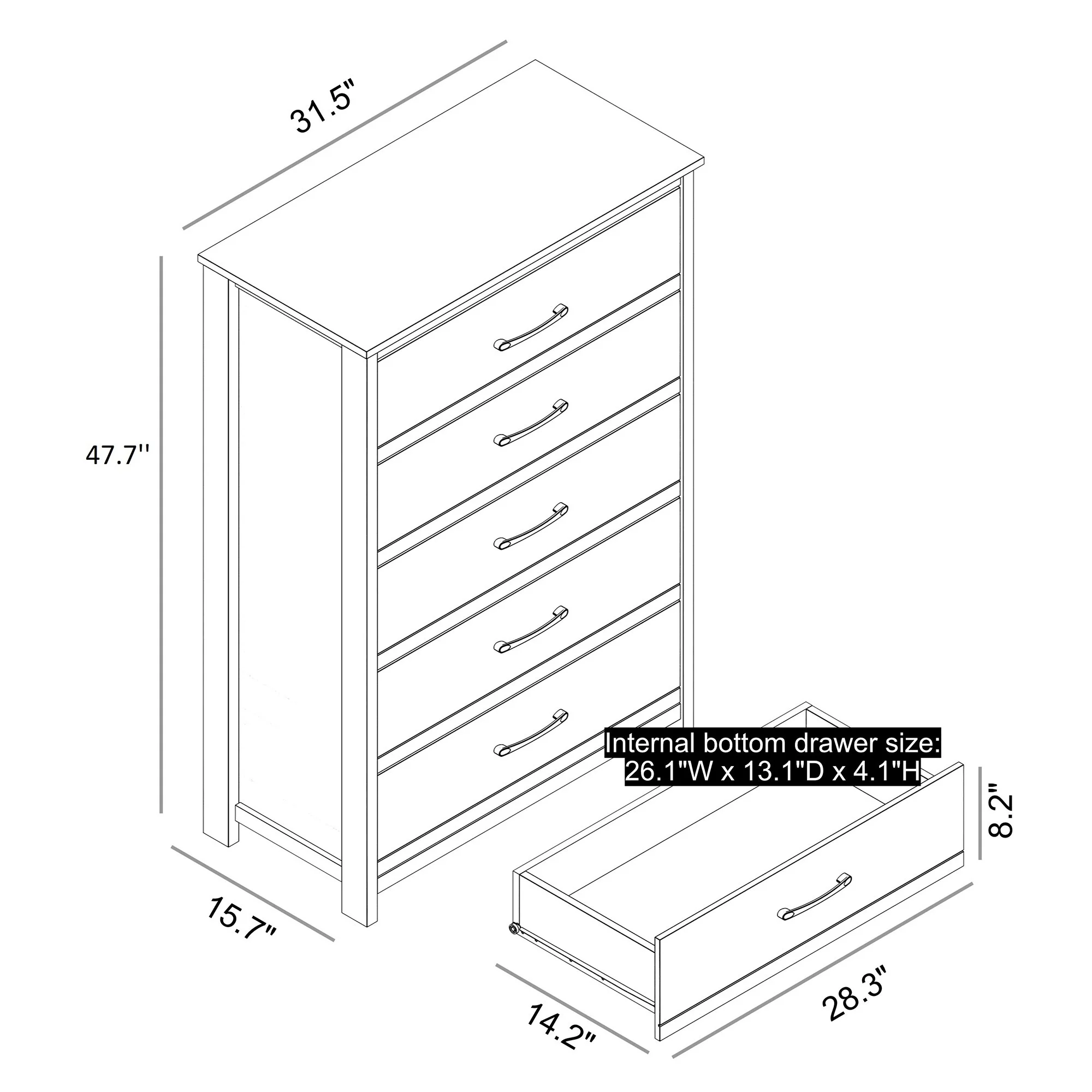 GALANO Kellie 5 Drawers Chest of Drawer 47.7 in. x 31.5 in. x 15.7 in. Amber Walnut