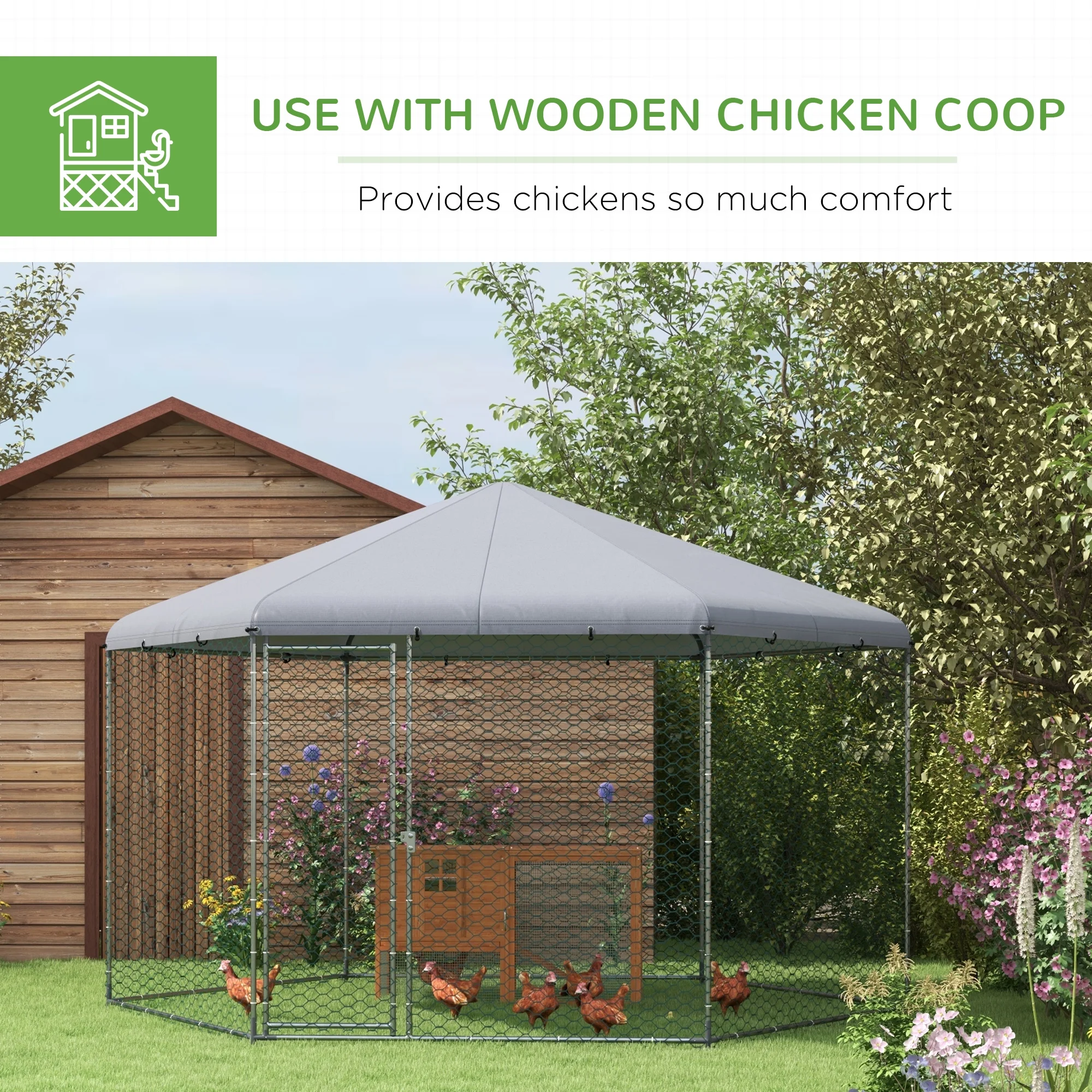PawHut 13.1 ft x 11.4 ft Chicken Coop for 10-15 Chickens, Ducks, Rabbits