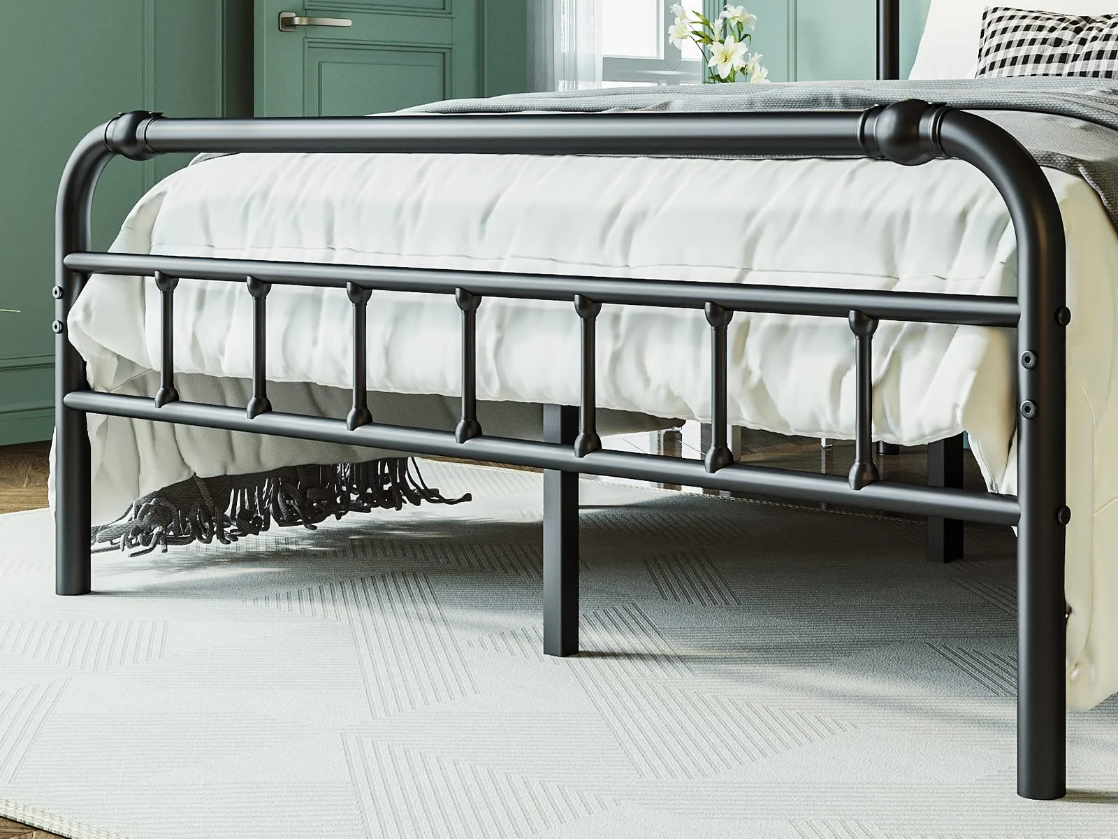 QFTIME Queen Bed Frame with Headboard, Heavy-Duty Metal Platform Bed Frame with 18