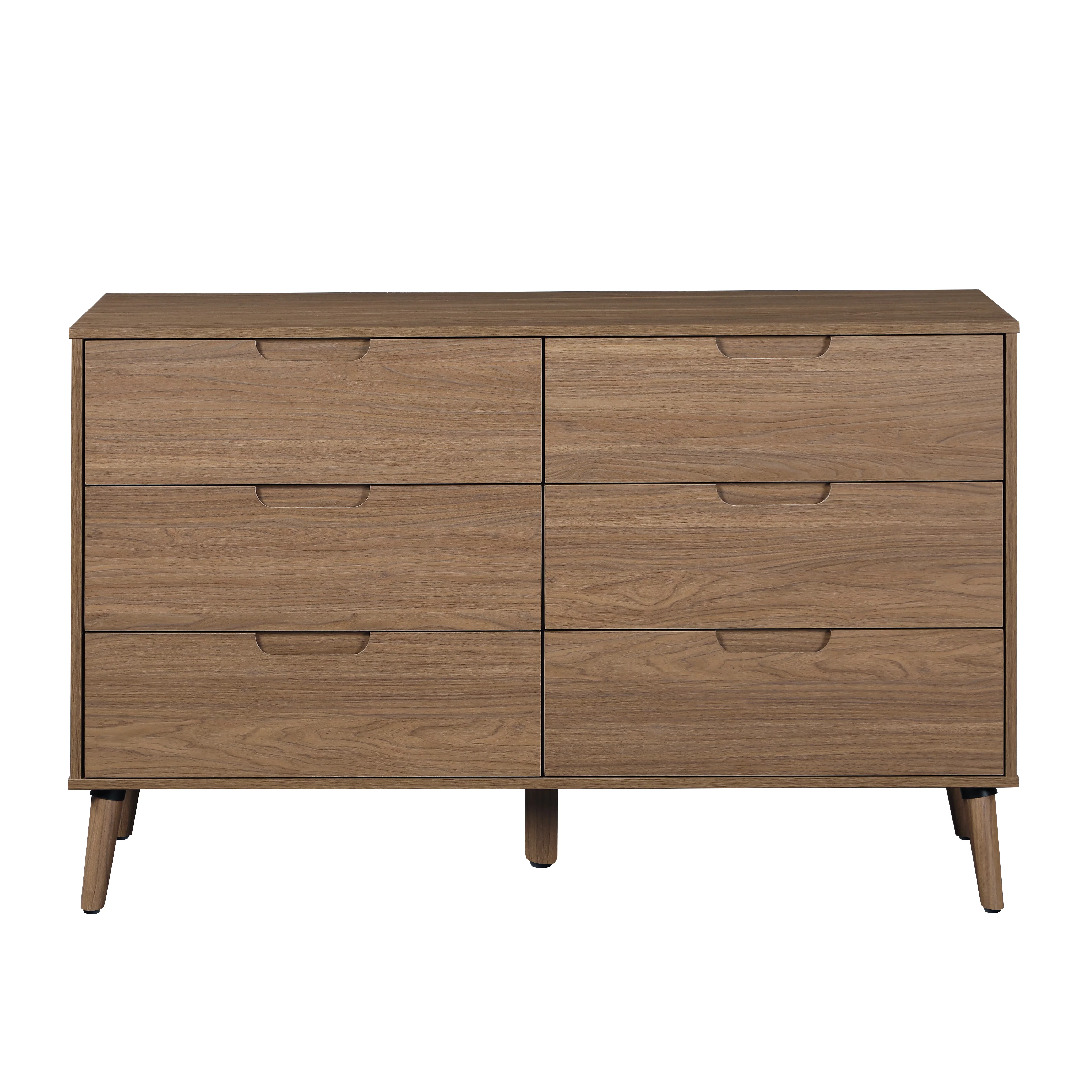 Mainstays Modern 6 Drawer Wood Dresser, Bedroom, For all ages, Brown Walnut