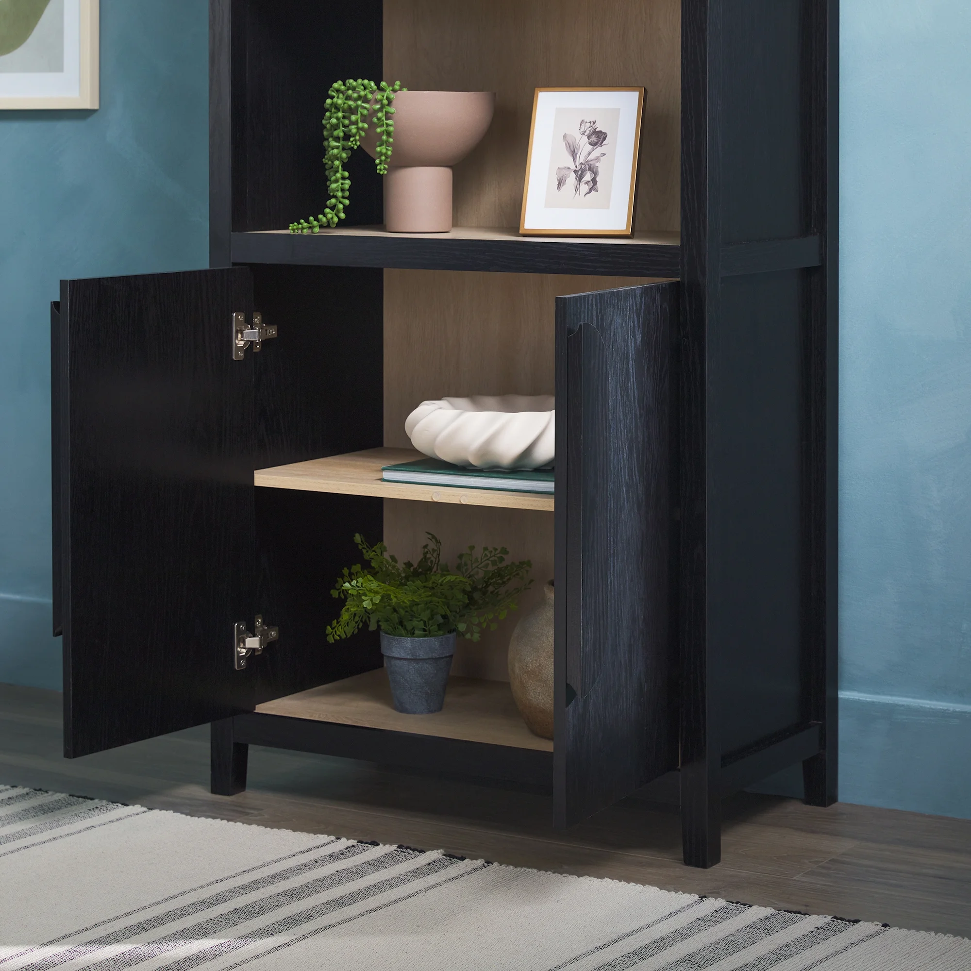 Walker Edison Modern 3 Shelf Open Arched Bookcase Cabinet, Black