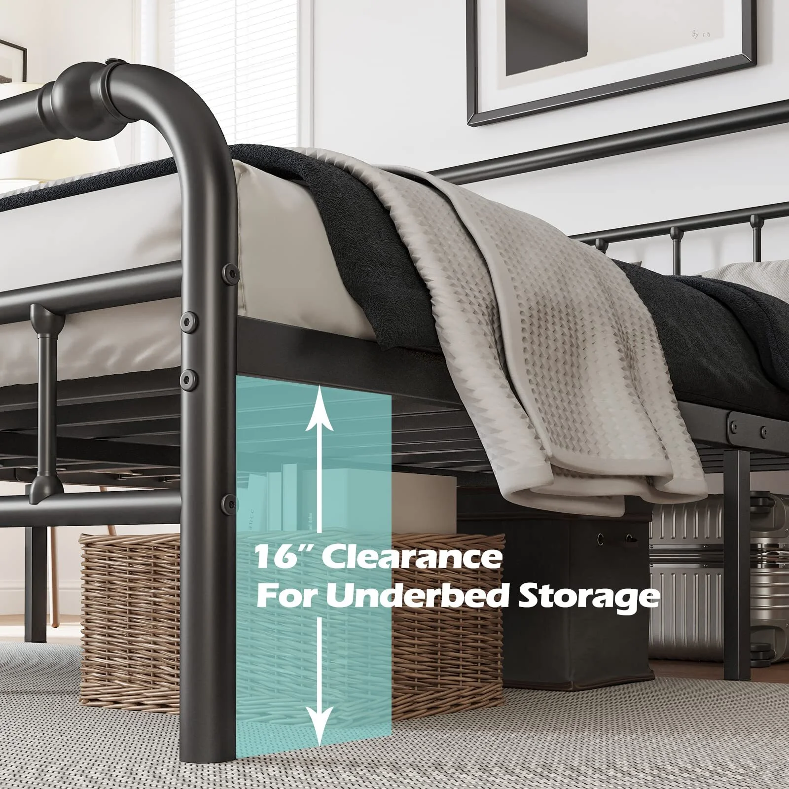 QFTIME Queen Bed Frame with Headboard, Heavy-Duty Metal Platform Bed Frame with 18