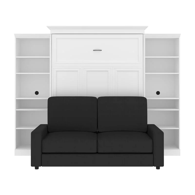 Atlin Designs Wood Full Murphy Bed with Closet Organizer in Bark Gray/White