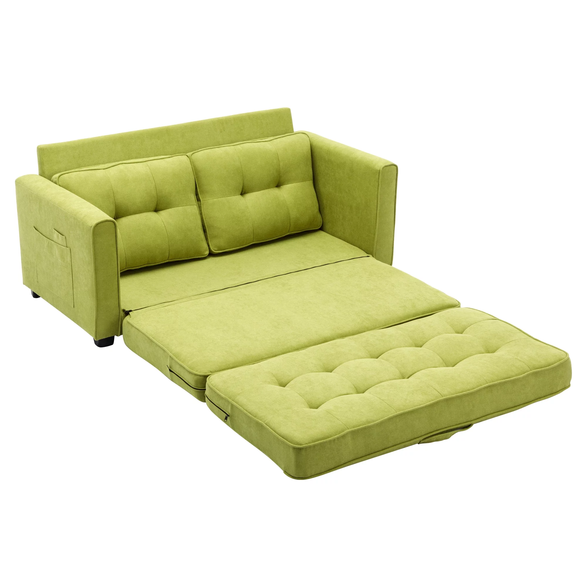 Churanty Convertible Sofa Bed Pull Out Sleeper Loveseat Sofa Chenille Upholstered Couch with Side Pockets for Small Space,Green