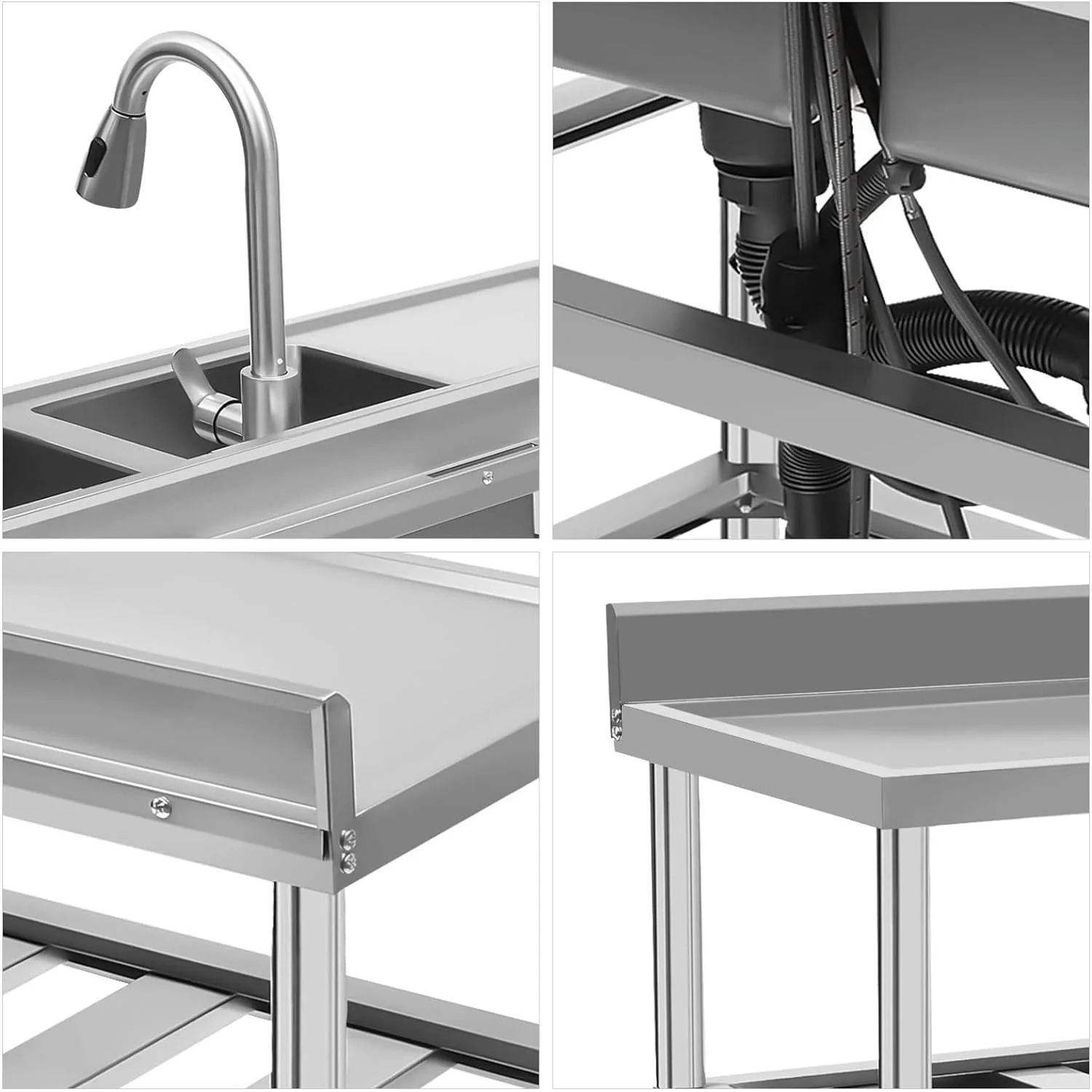 Free Standing Commercial Kitchen Sink 2 Compartment Stainless Steel Prep & Utility Sink 201 Stainless Steel Freestanding Kitchen Sink for Restaurant, Kitchen, Outdoor (Dual Bowl Style w/Baffle)