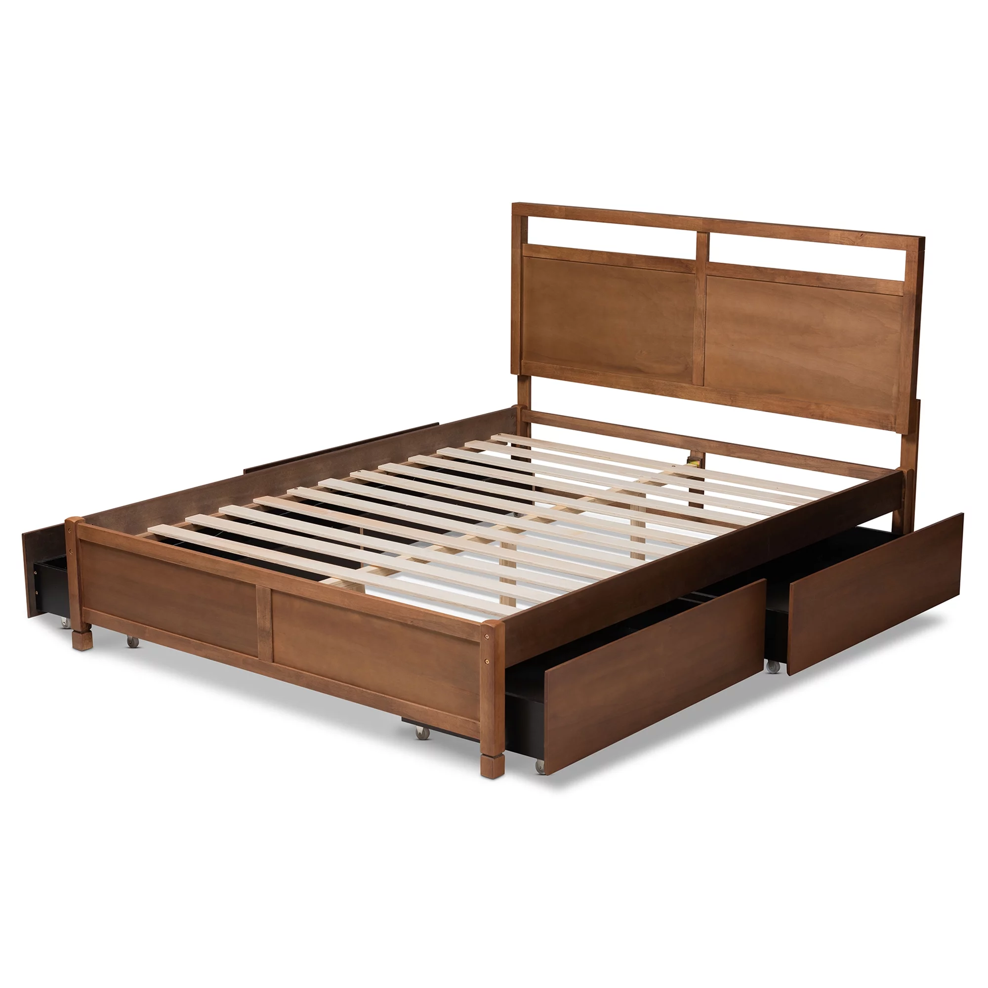 Baxton Studio Saffron Modern and Contemporary Walnut Brown Finished Wood Full Size 4-Drawer Platform Storage Bed