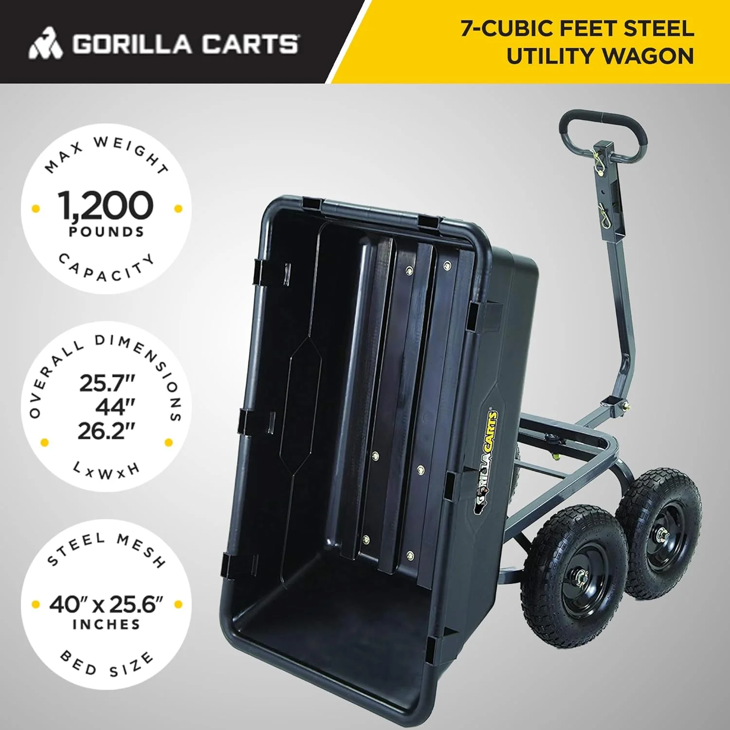 Gorilla Carts GOR6PS Heavy-Duty Poly Yard Dump Cart with 2-In-1 Convertible Handle, 1,200-Pound Capacity, Black