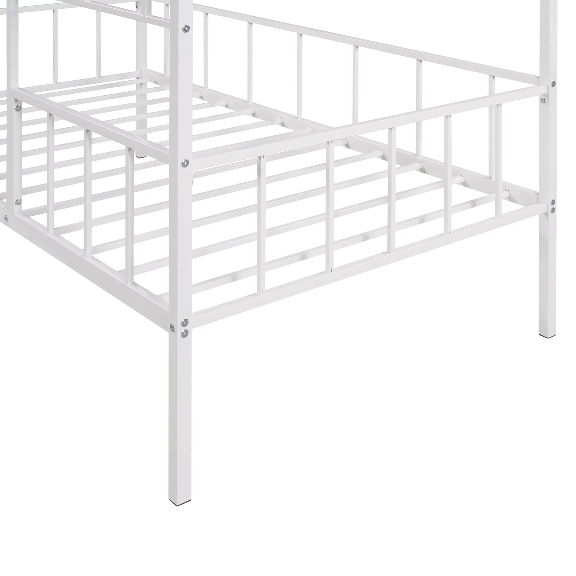 Bellemave Twin House Bed with Rails, Metal Cabin Bed Frame with Ladder, Playhouse Bed for Toddler Kids Boys Girl Teens (Twin Size, White)