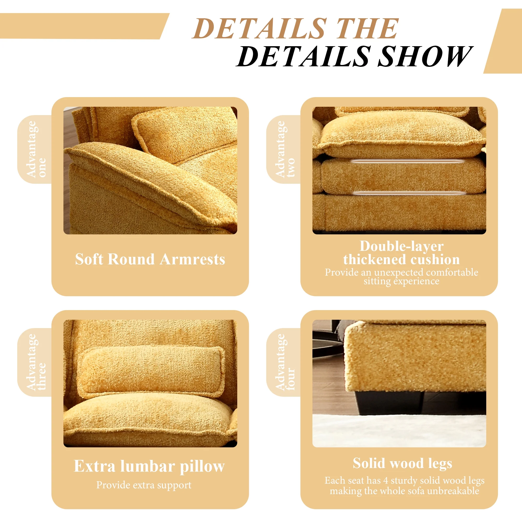 Muumblus Chenille Sectional Sofa with 2 Chaise, 110.6