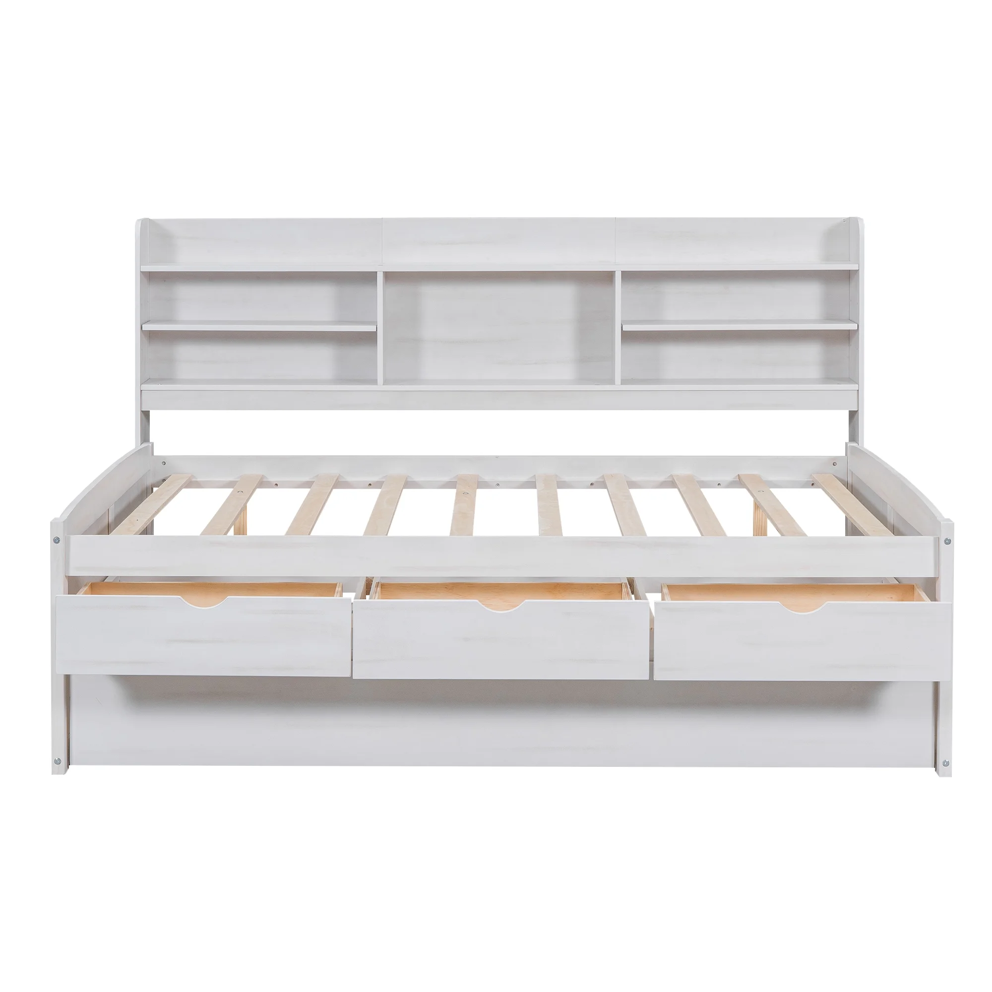 CoSoTower Full Size Wooden Captain Bed with Built-In Bookshelves,Three Storage Drawers and Trundle,White