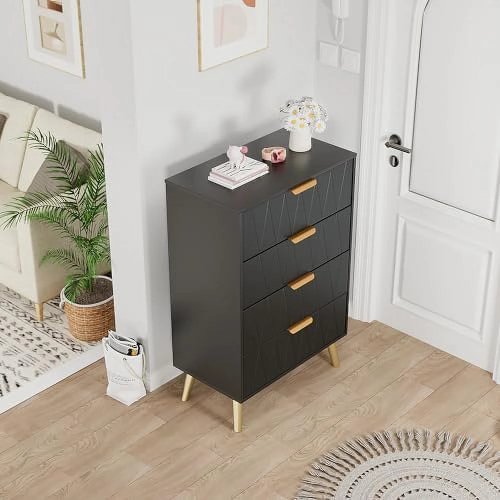 RUNFAYBIU 4 Drawer Dresser  Chest of Drawers  Modern Dresser with   Organizer Unit for Bedroom  Living Room  Hallway  Entryway  Closet(Black)