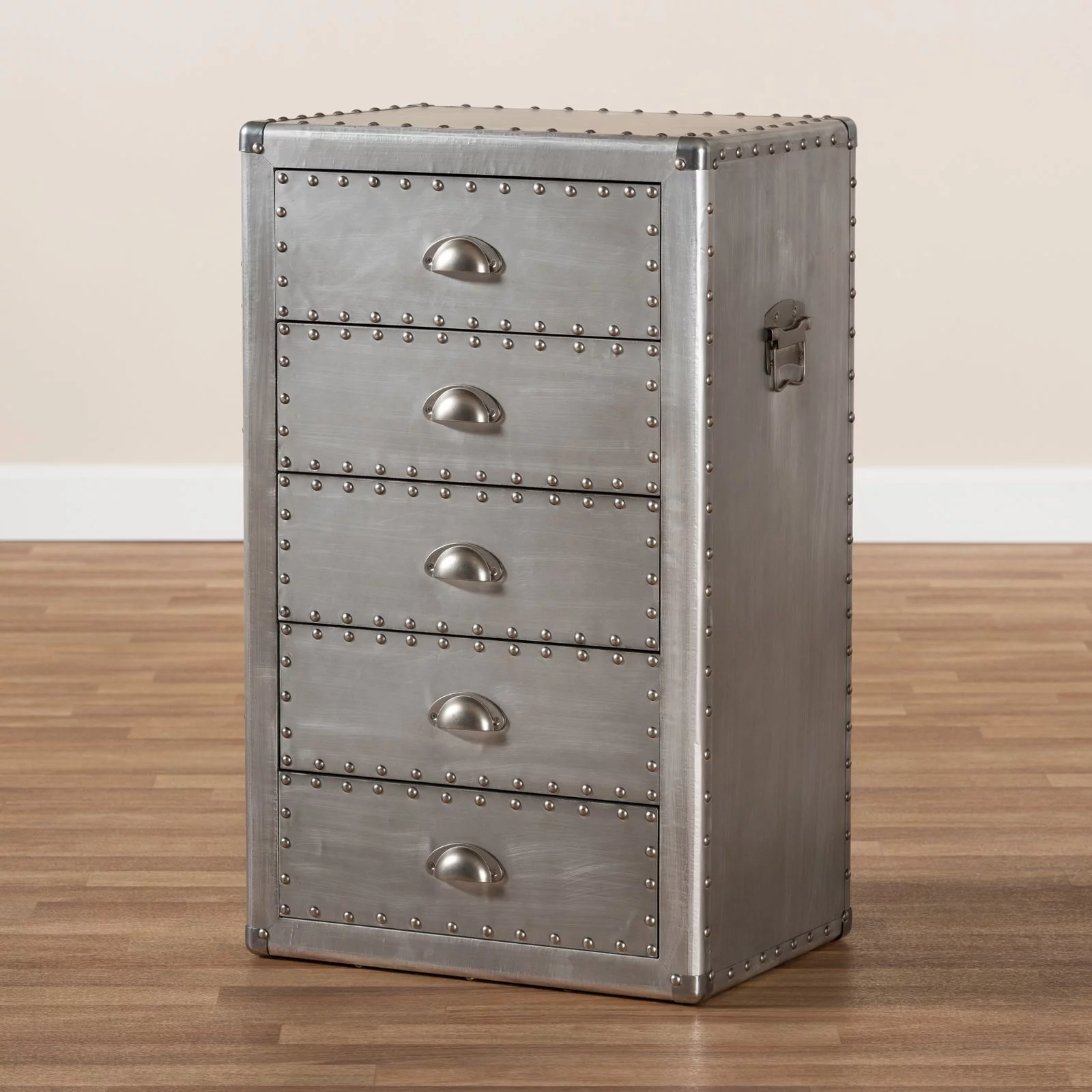 Baxton Studio Davet Mid-Century 5-Drawer Metal Accent Chest in Silver