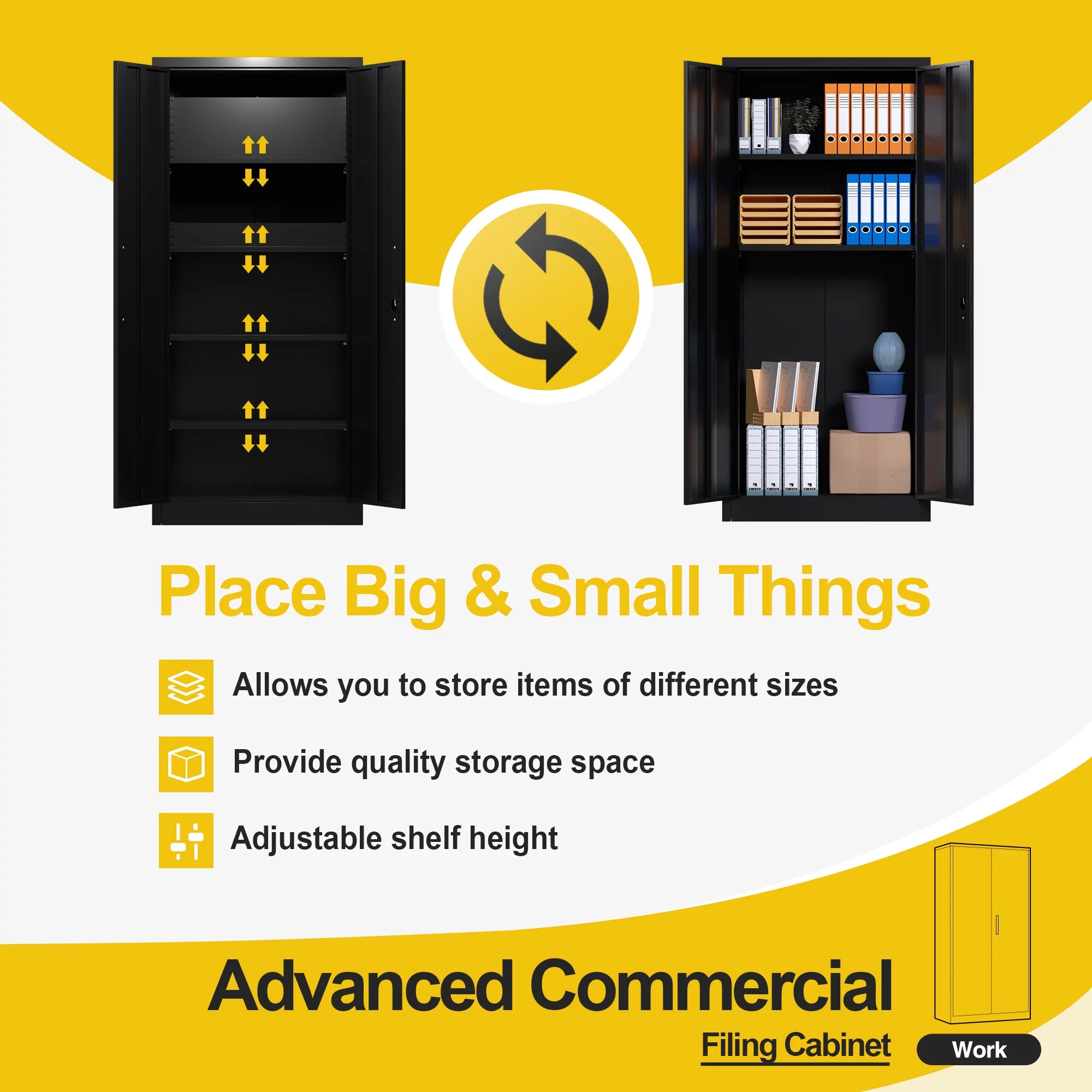 GangMei 71 In Metal Storage Garage Cabinets with Locking Doors and Adjustable Shelves, Steel Storage Cabinet for Garage, Office, Classroom, Assemble Required(Black)