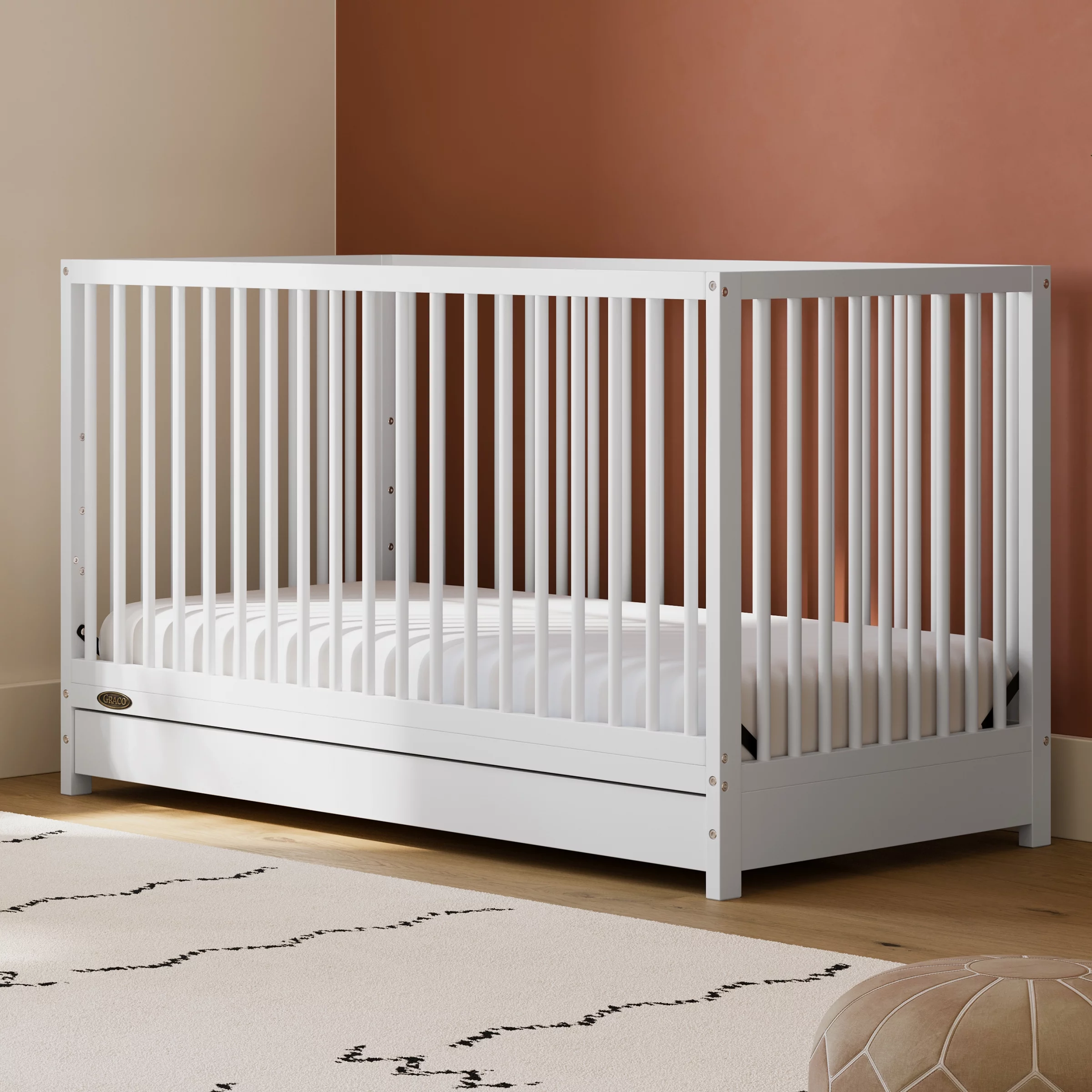 Graco Teddi 5-in-1 Convertible Baby Crib with Drawer, White