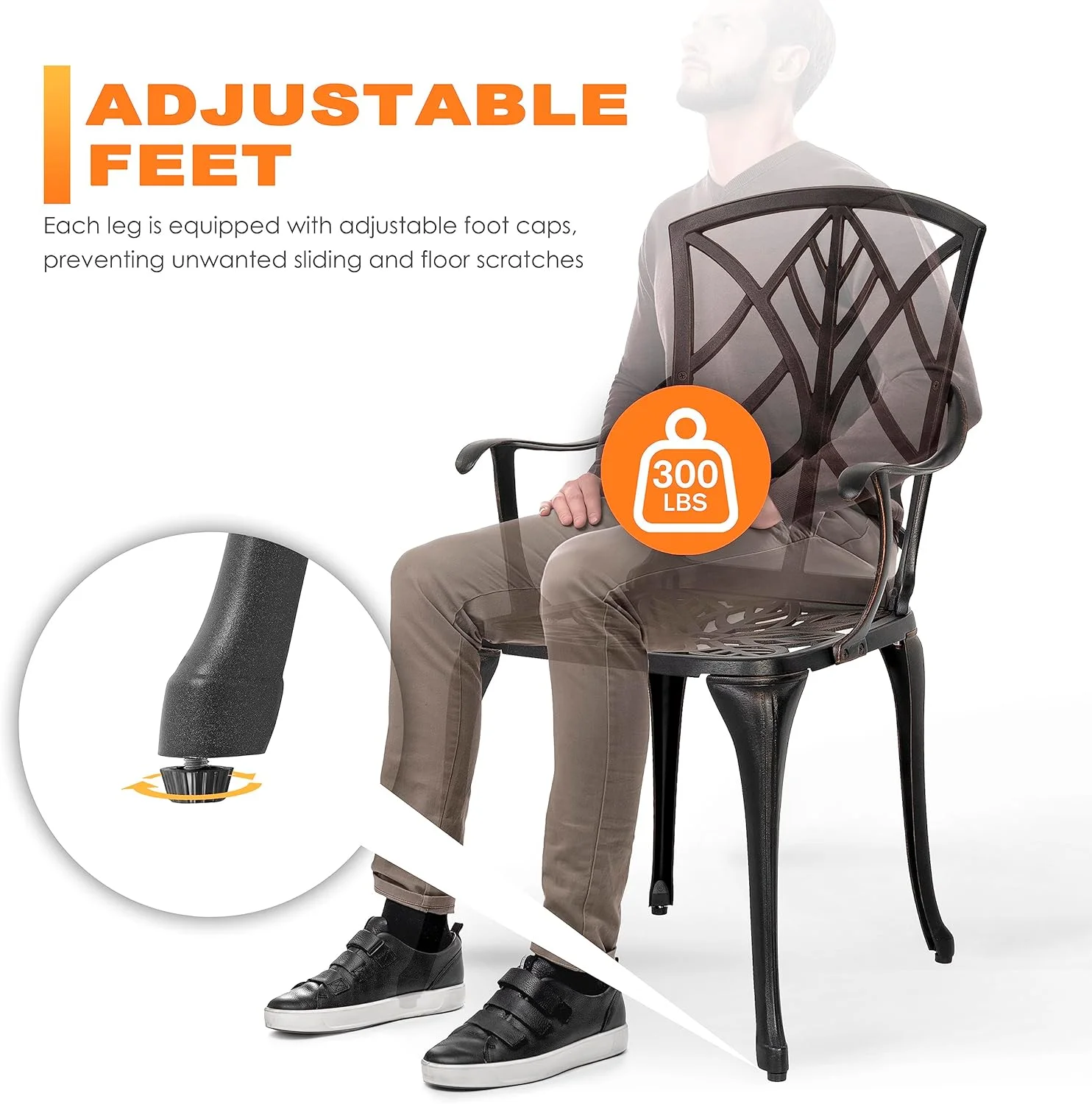 Patio Chairs Set of 2 Outdoor Dining Chairs, Cast Aluminum Stackable Patio Dining Chairs with Armrest for , Balcony, Backyard, Support 300 lbs, Black with Gold-Painted Edge