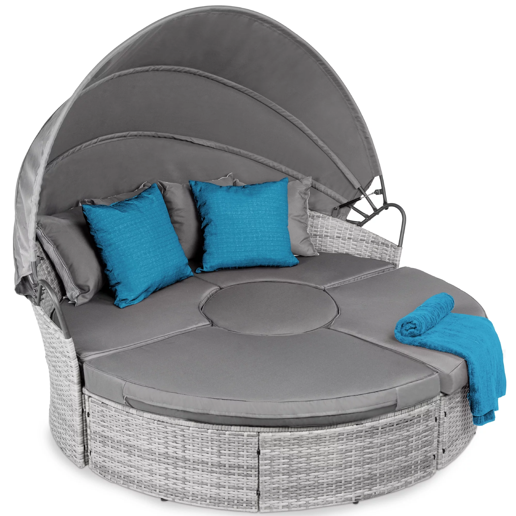 Best Choice Products 5-Piece Modular Patio Wicker Daybed Sectional w/ Adjustable Seats, Retractable Canopy - Gray