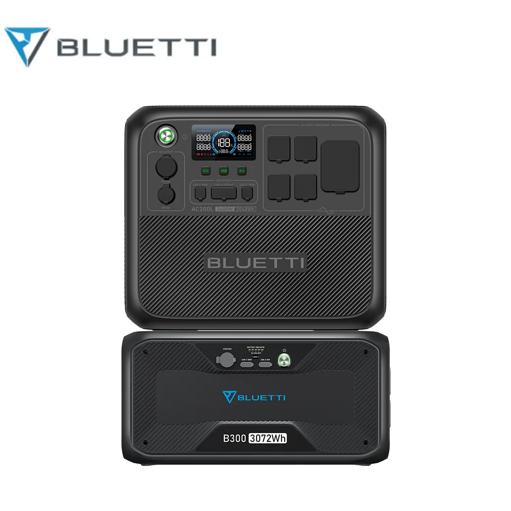 BLUETTI Portable Power Station AC200L and B300 External Battery Modules, Expand to 5120Wh LiFePO4 Battery Backup w/ 4 2400W AC Outlets, Solar Generator for Home Backup, Blackout, RV Trip