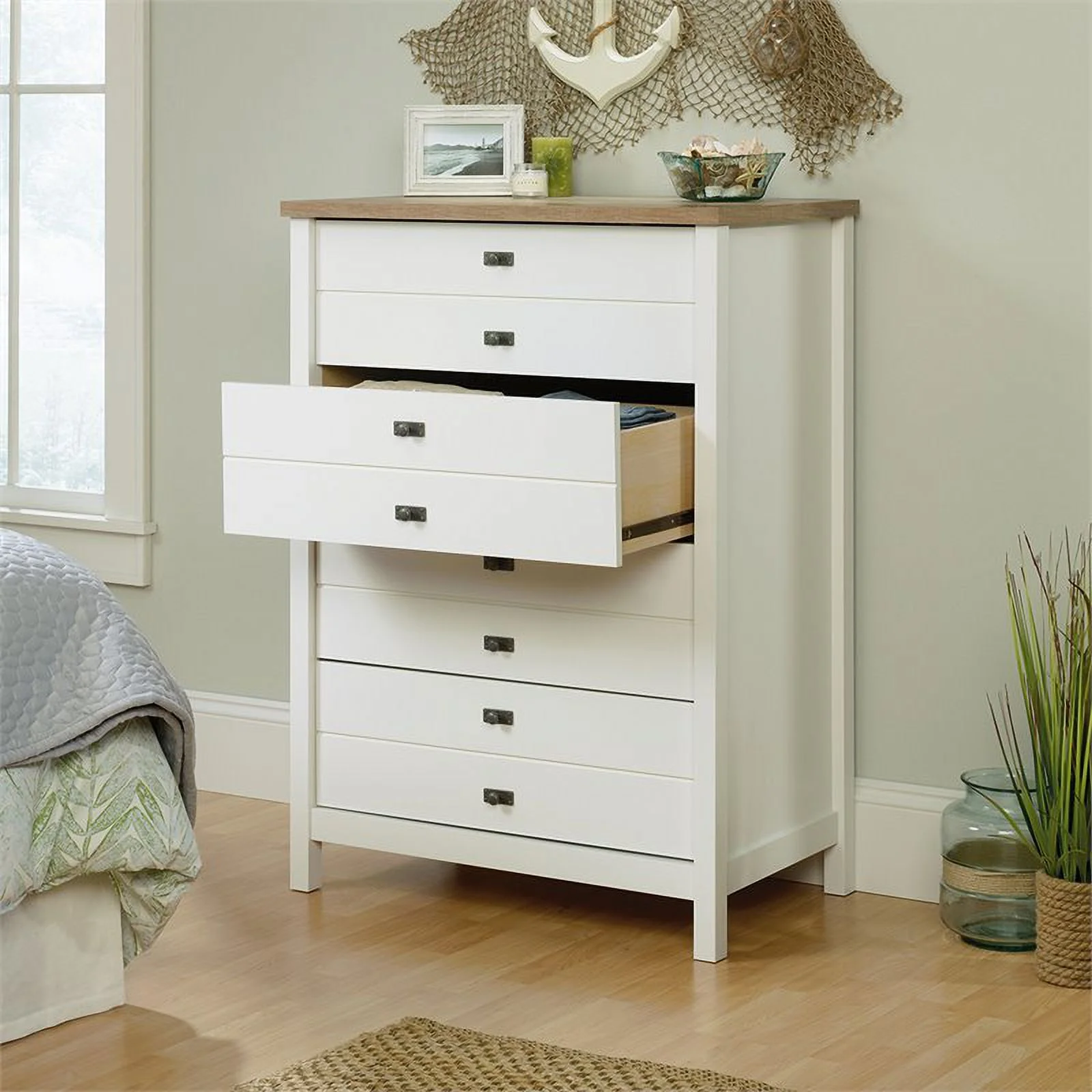 3 Piece Bedroom Set with Dresser Chest and Nightstand in Soft White